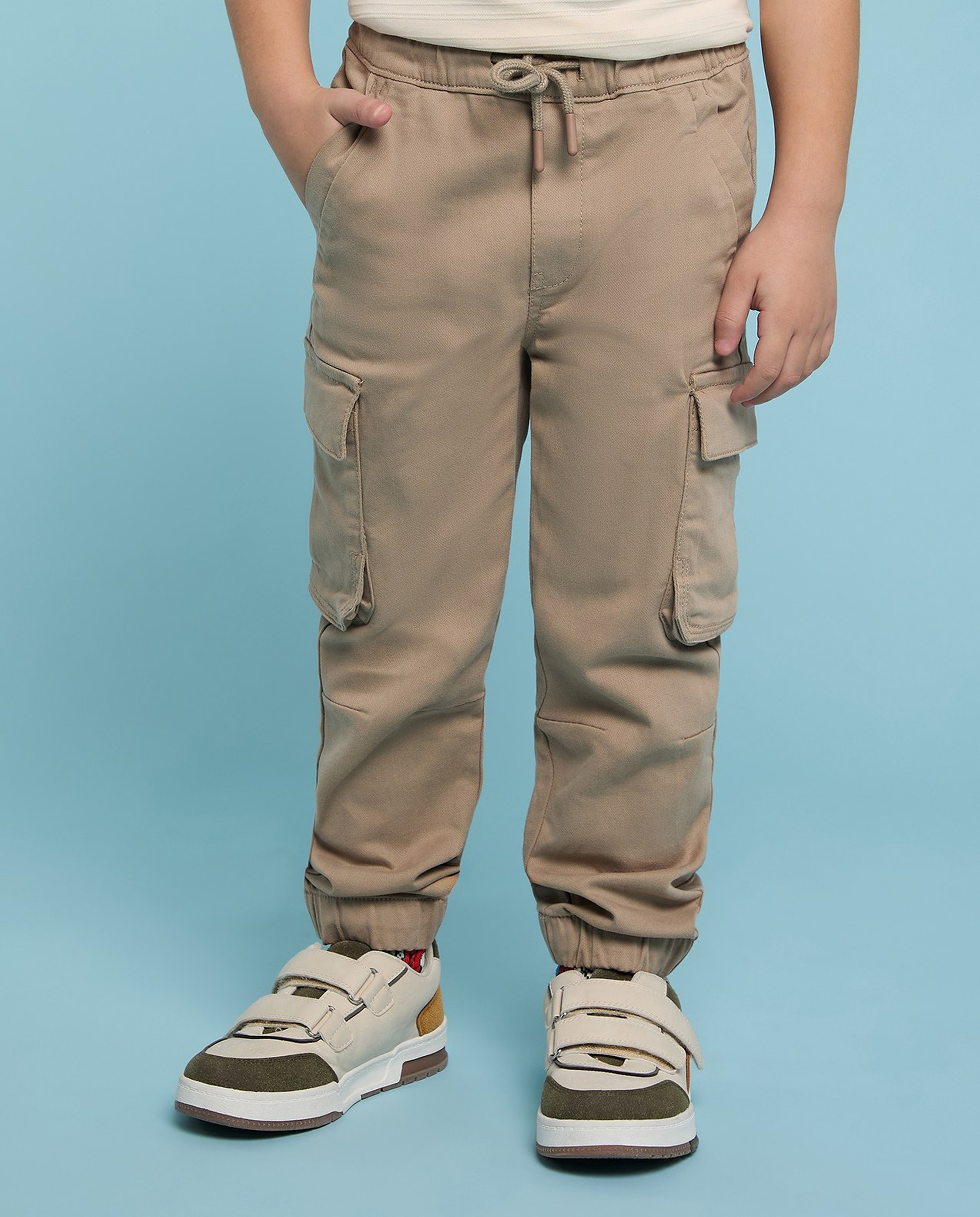 Solid Cargo Joggers with Drawstring Waist