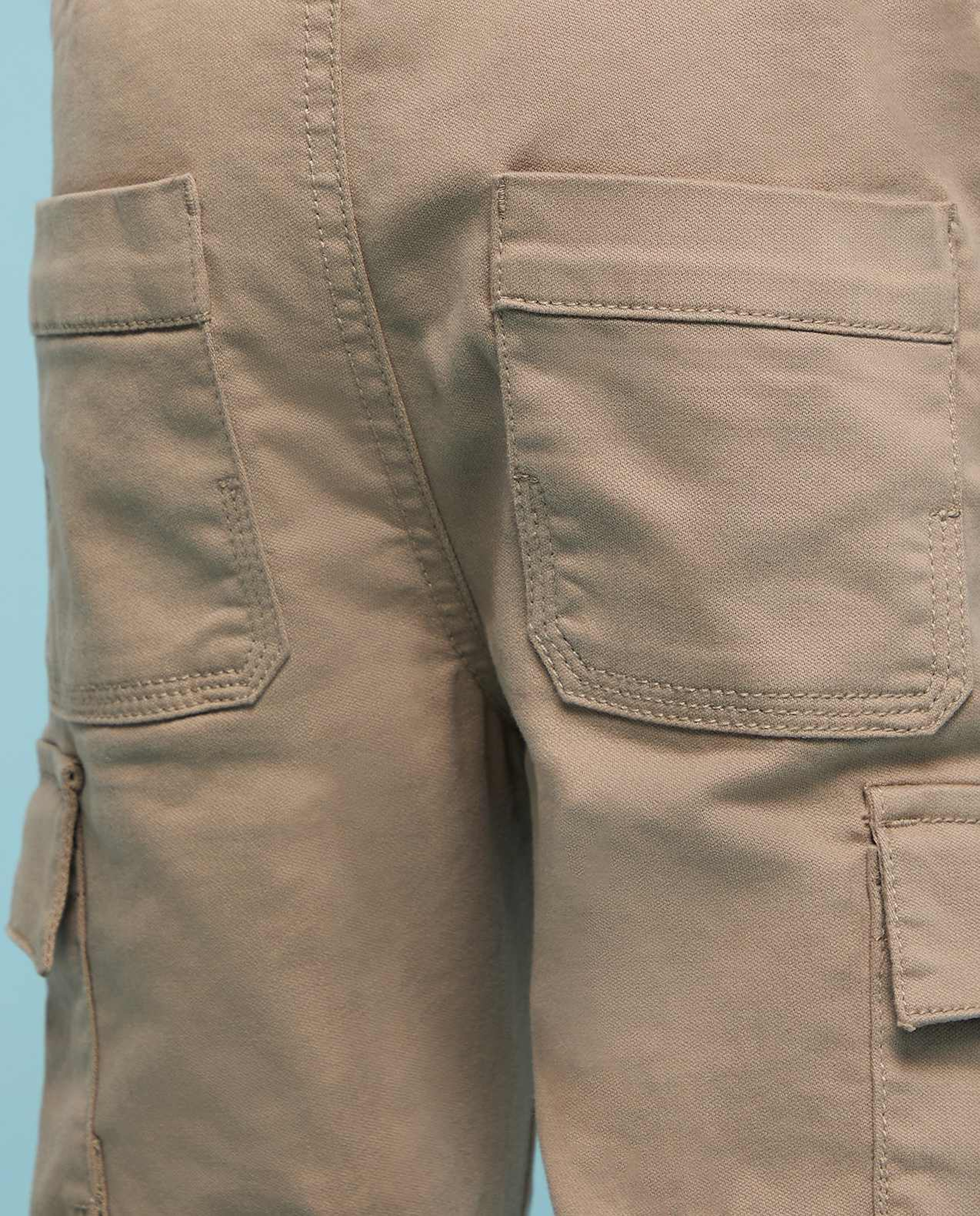 Solid Cargo Joggers with Drawstring Waist