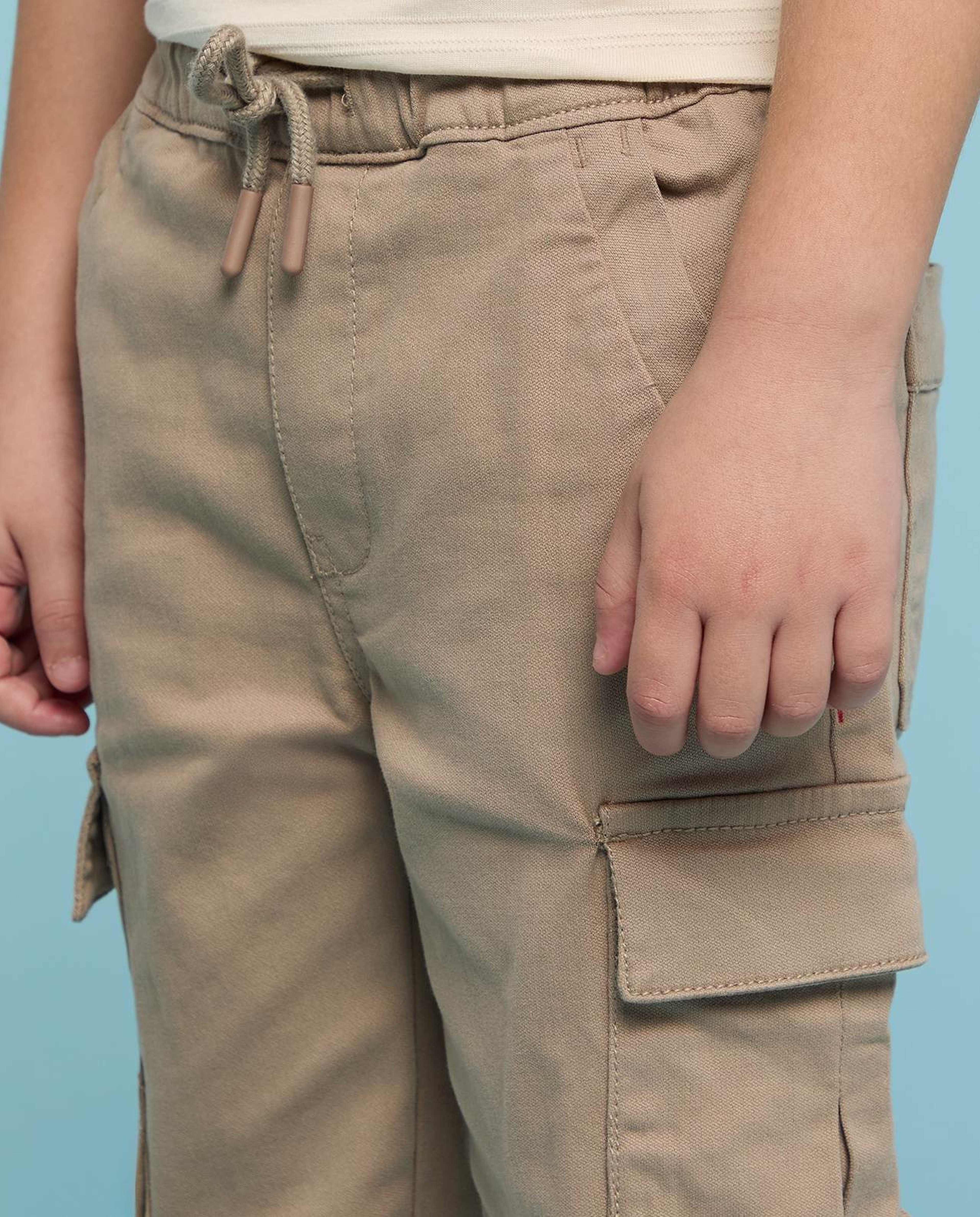 Solid Cargo Joggers with Drawstring Waist