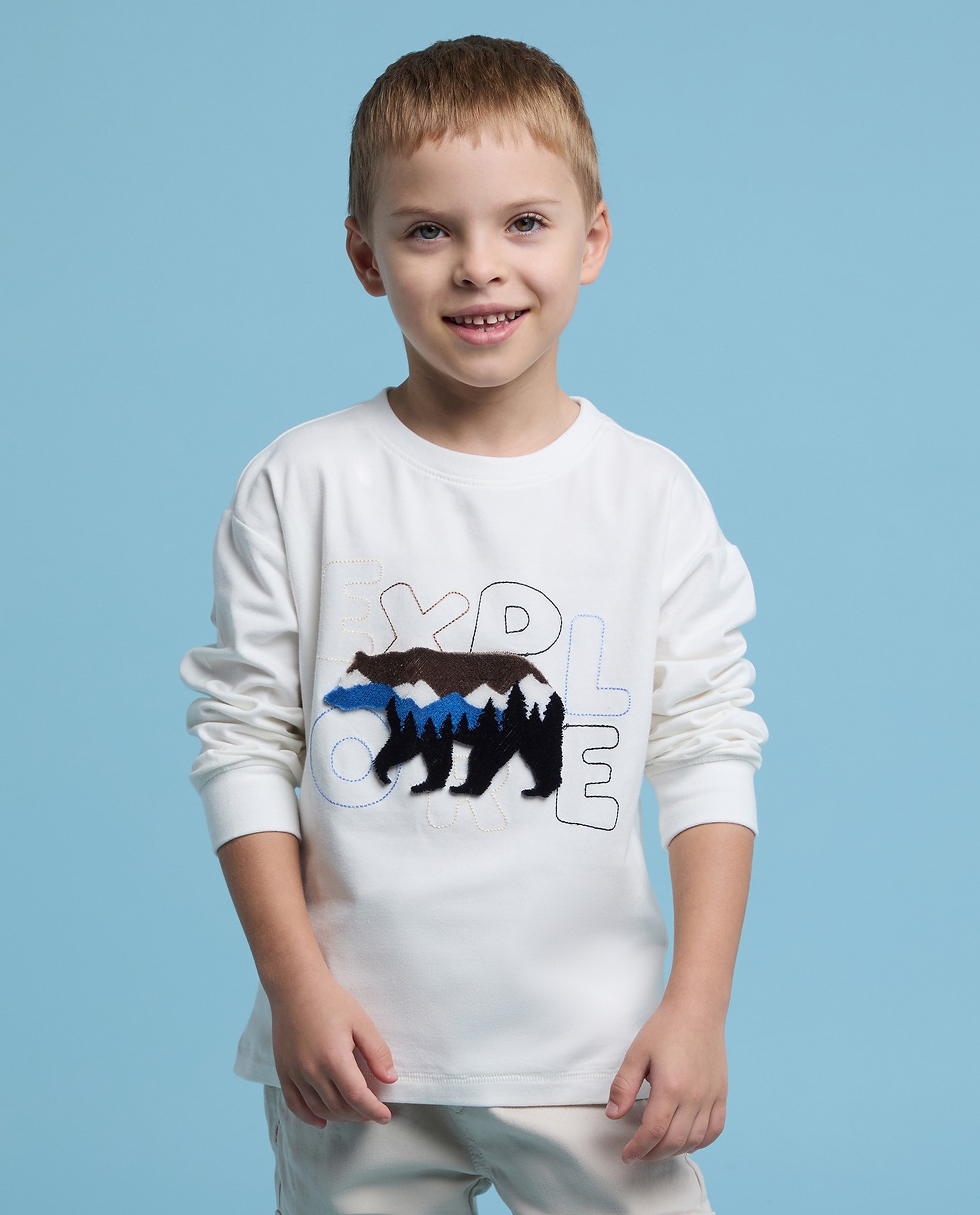 Printed T-Shirt with Crew Neck and Long Sleeves