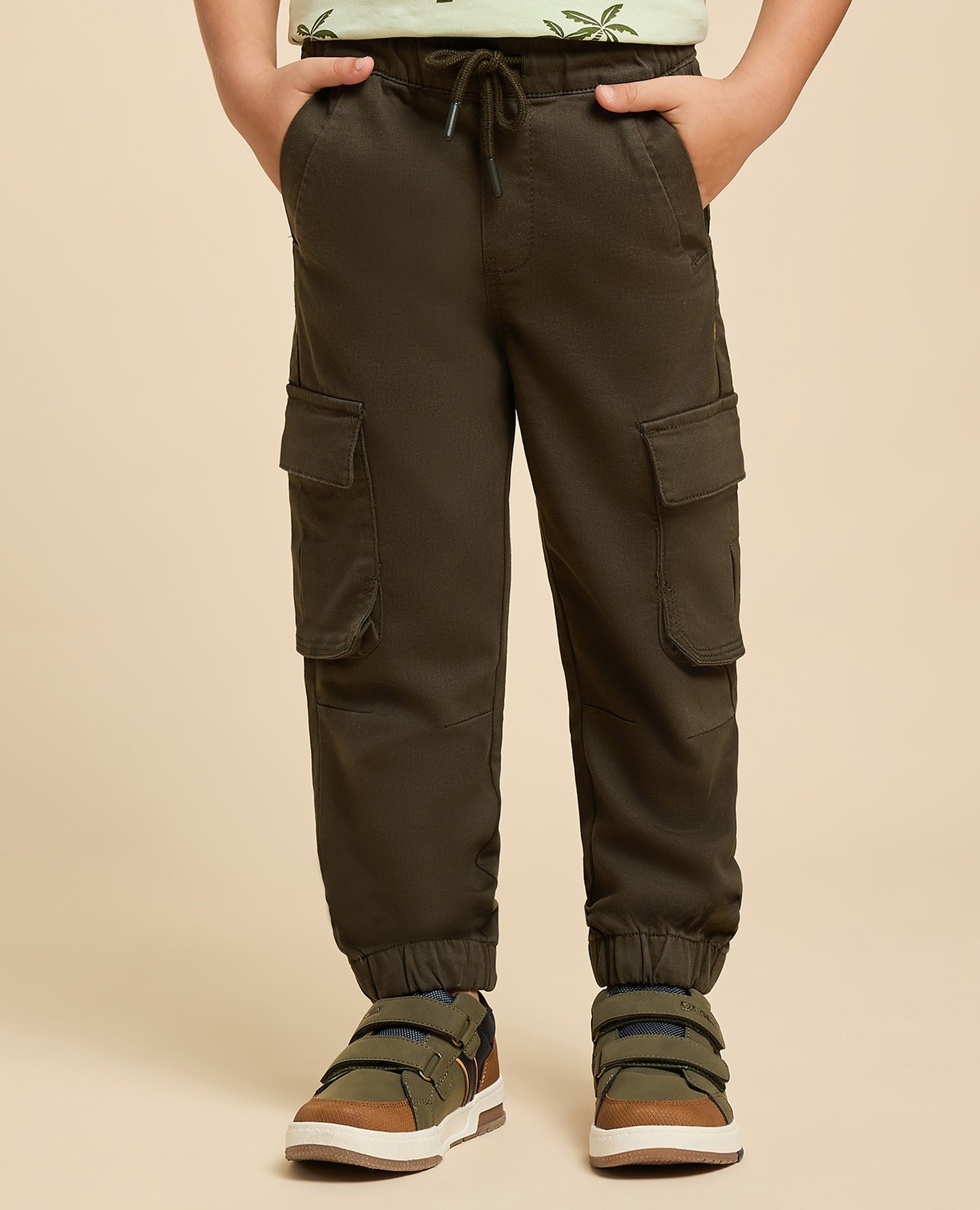 Solid Cargo Joggers with Drawstring Waist