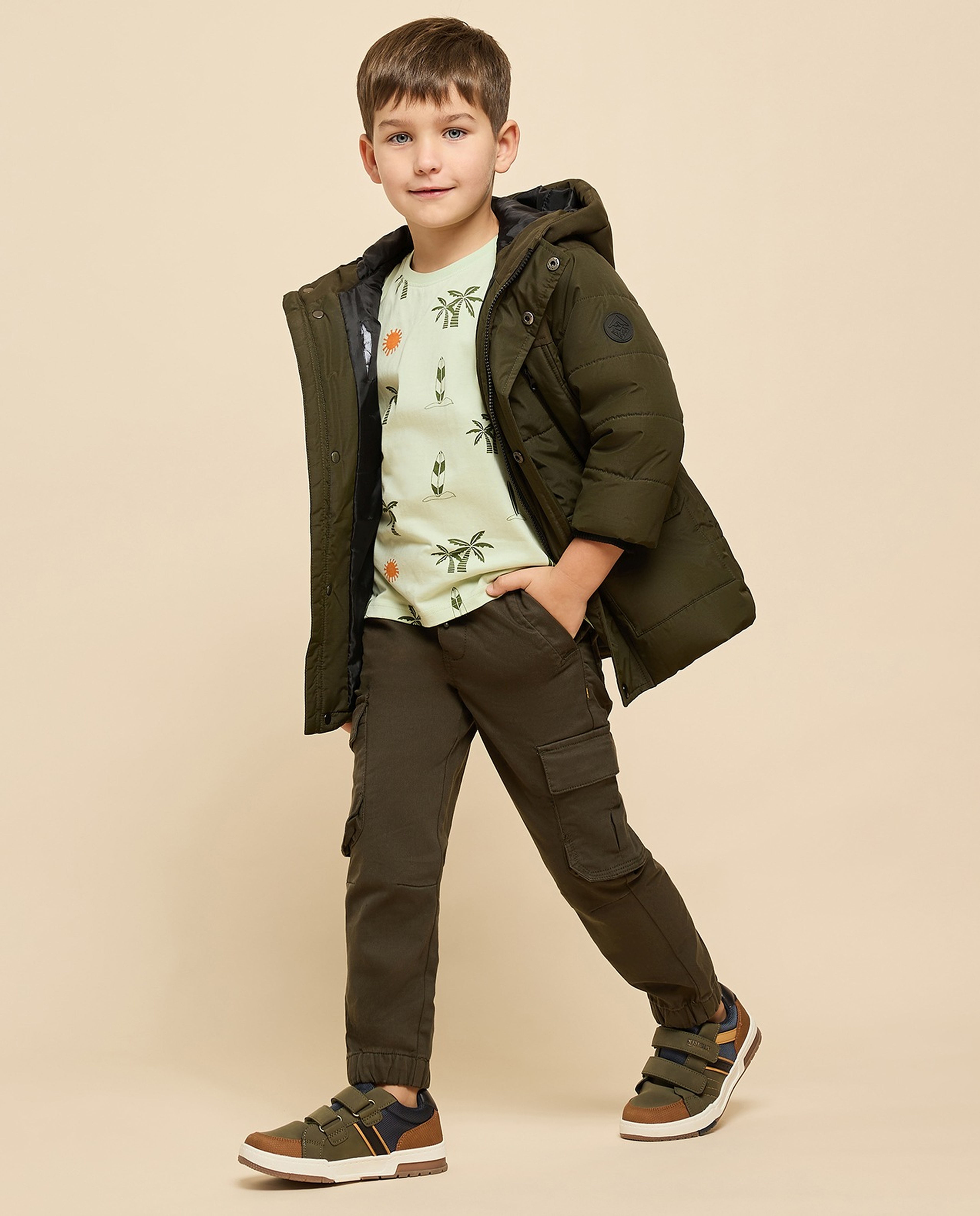 Solid Cargo Joggers with Drawstring Waist