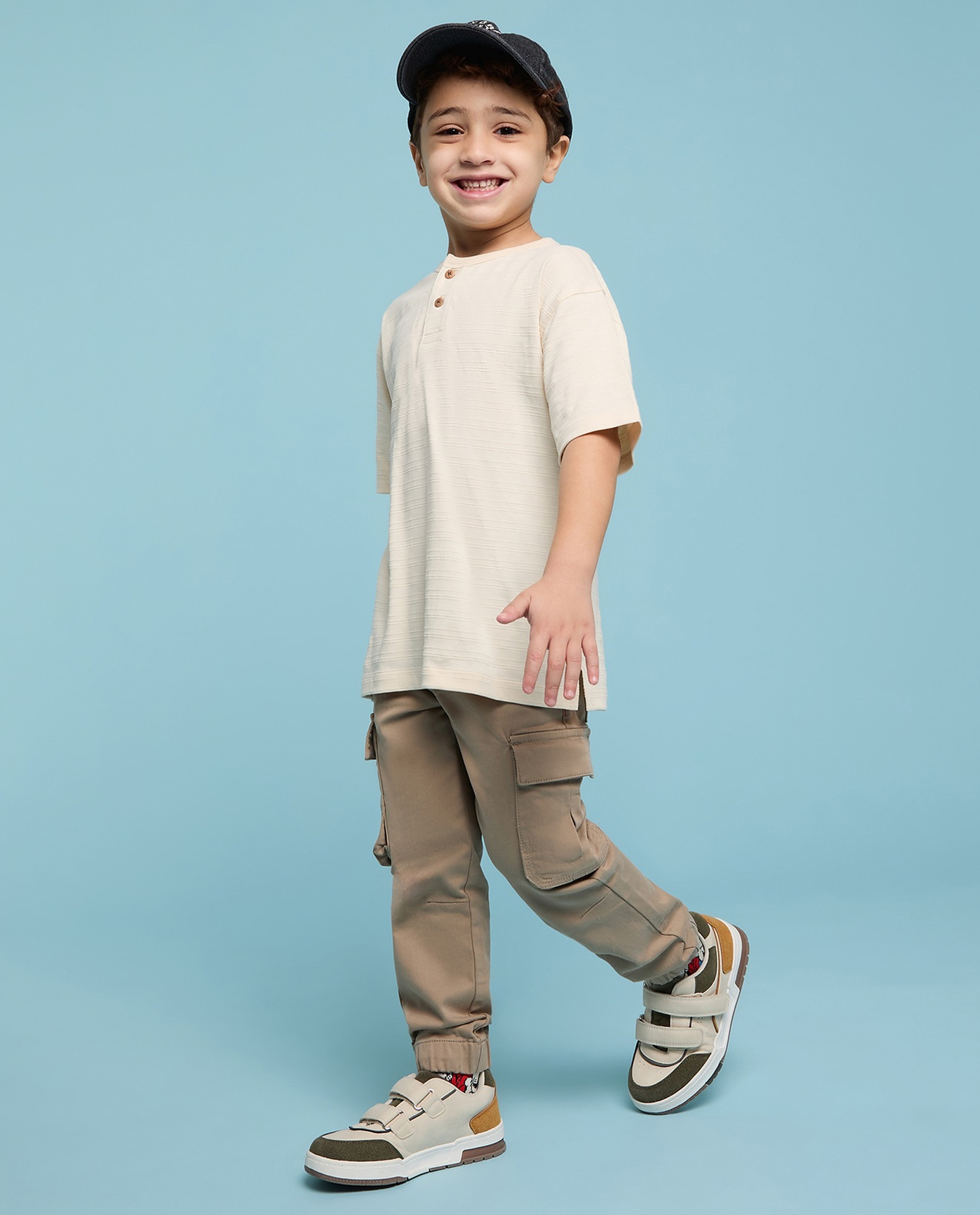 Solid Cargo Joggers with Drawstring Waist