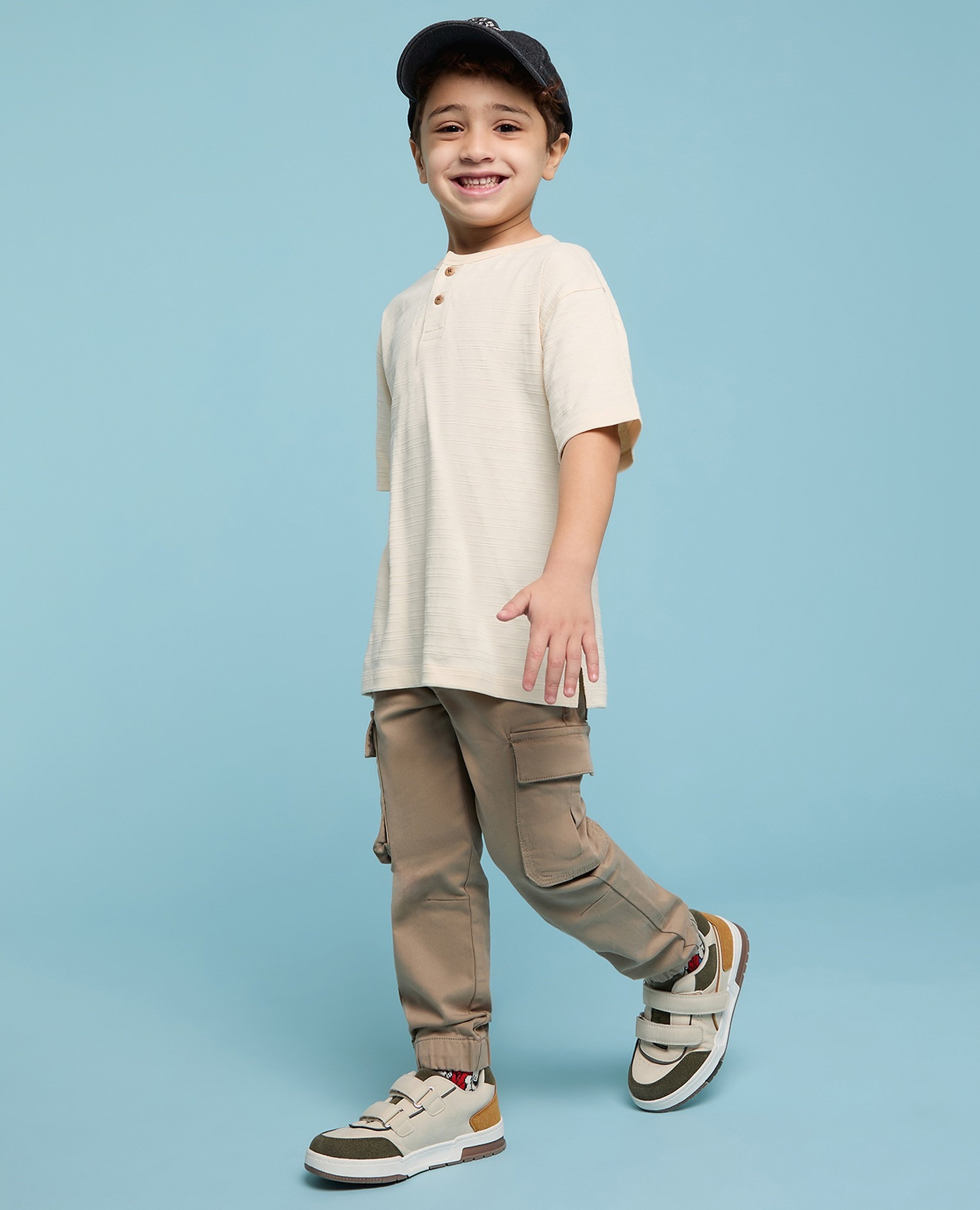 Solid Cargo Joggers with Drawstring Waist