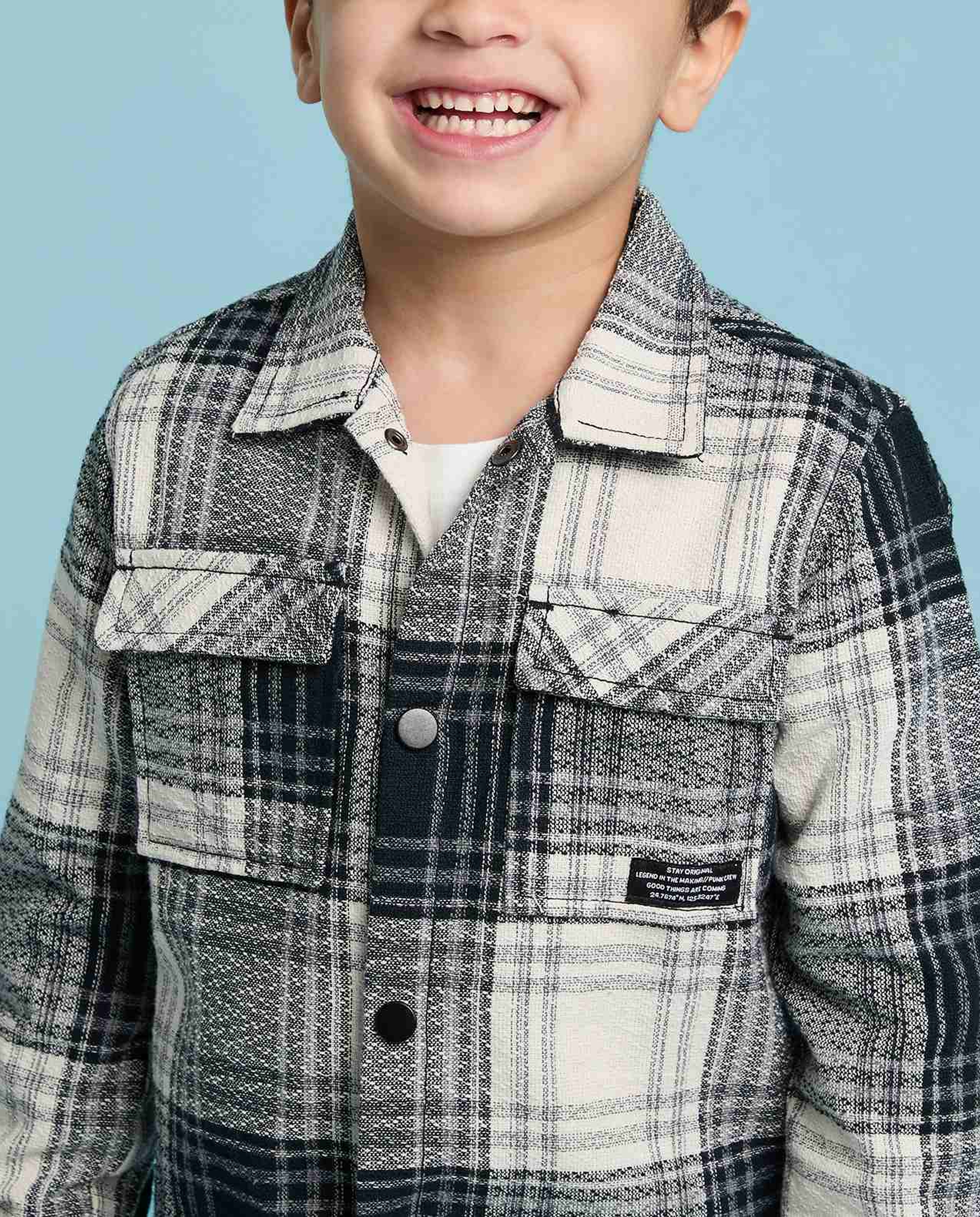 قميص كاروهات كم طويل بياقة كلاسيك