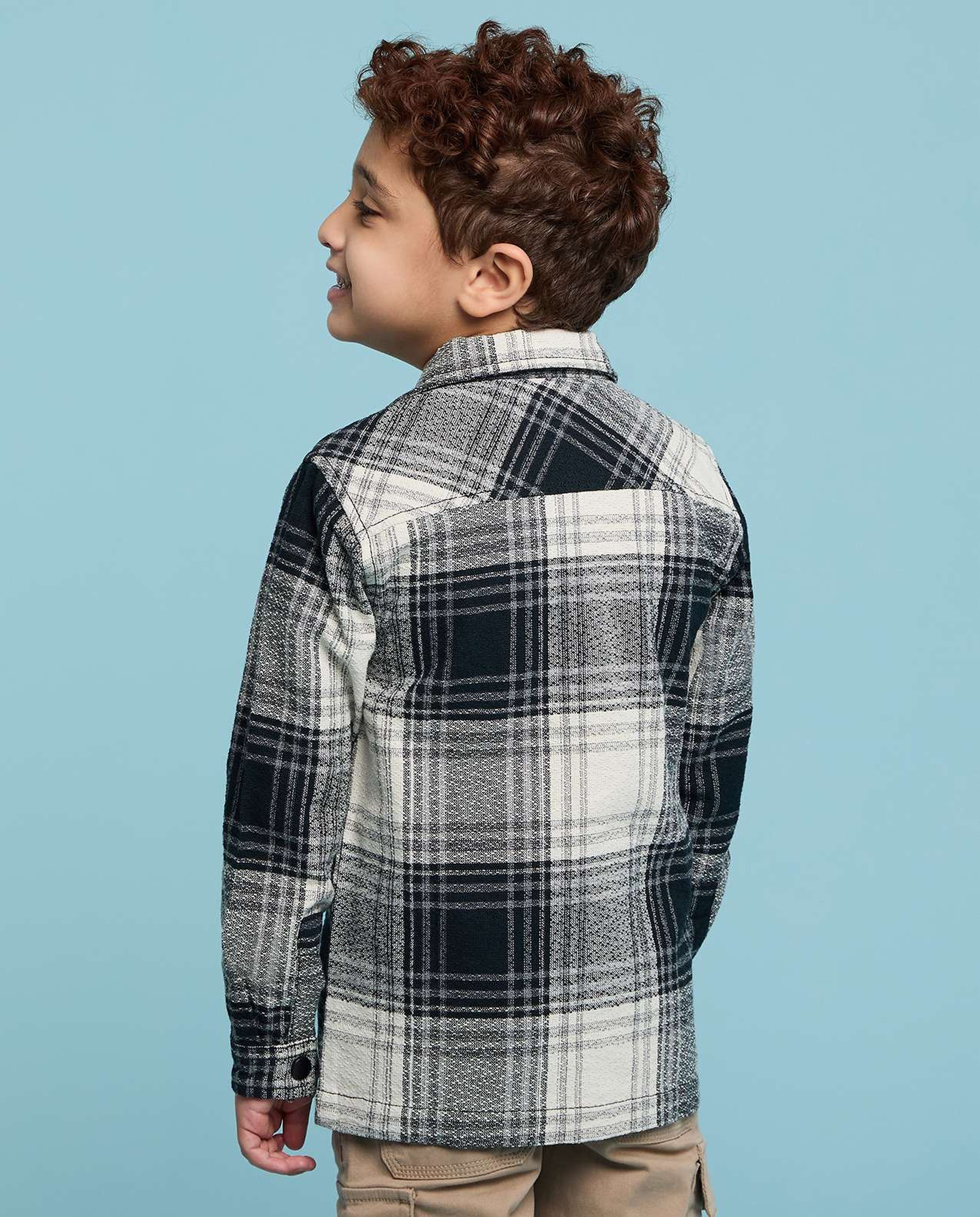 قميص كاروهات كم طويل بياقة كلاسيك