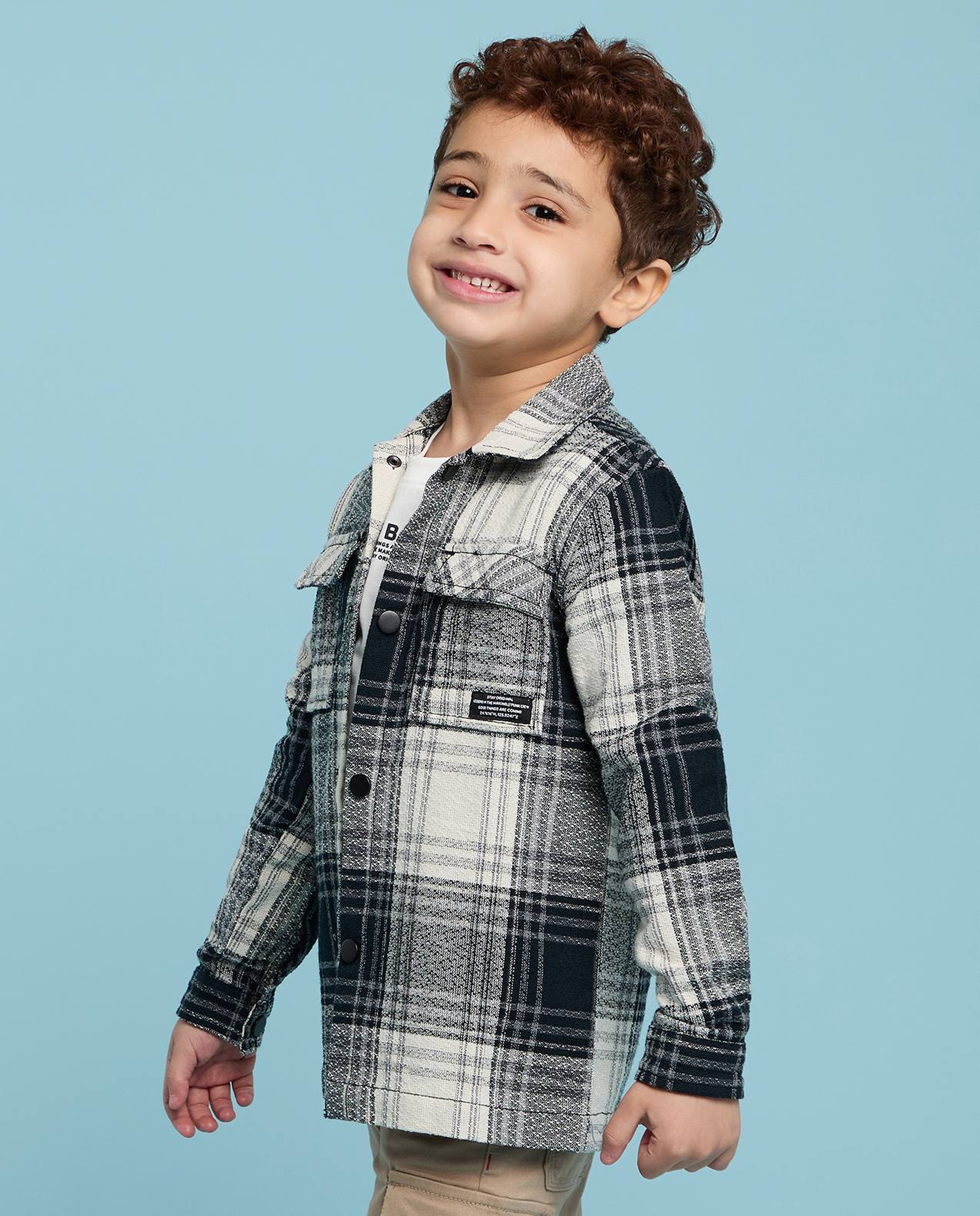 قميص كاروهات كم طويل بياقة كلاسيك