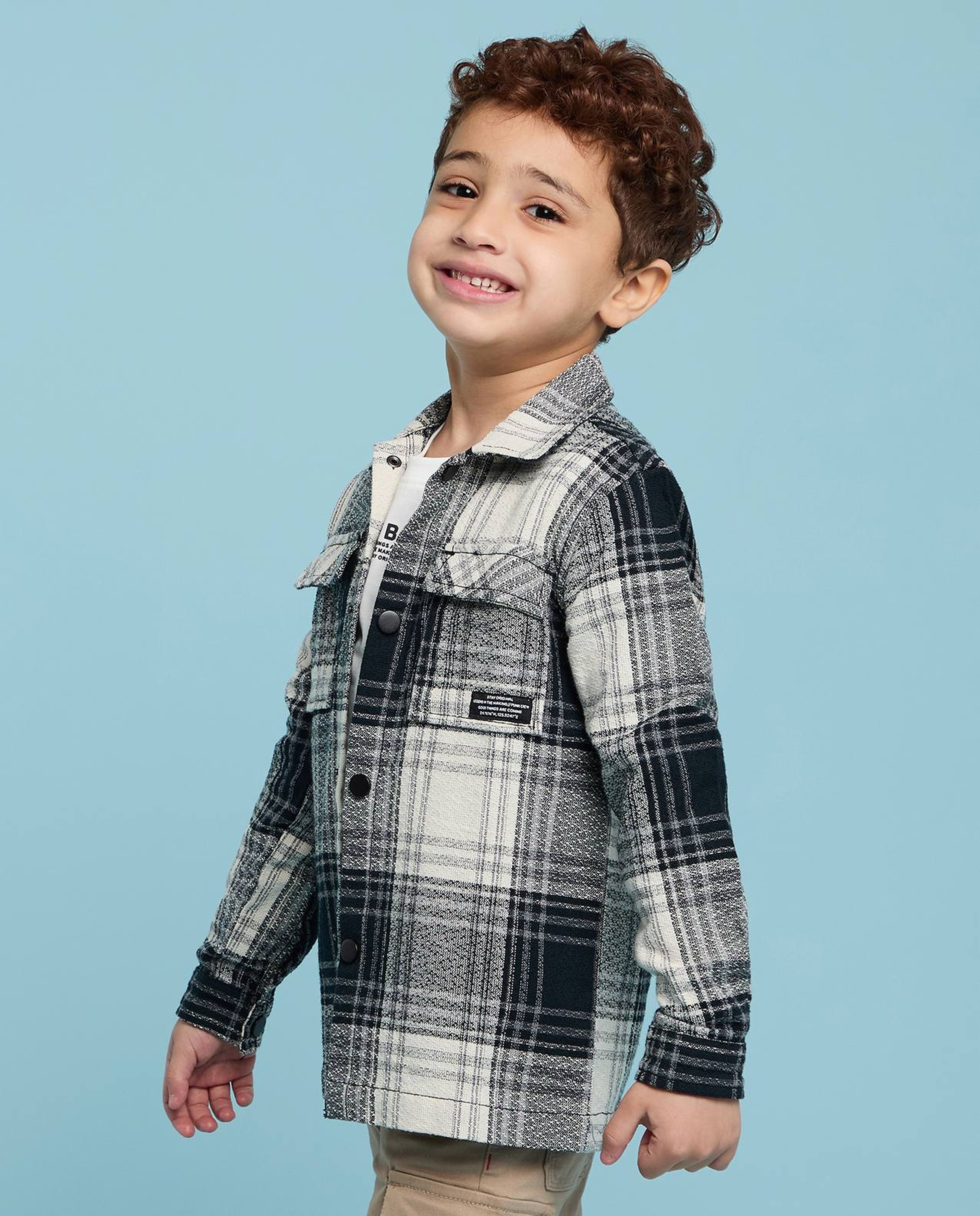 قميص كاروهات كم طويل بياقة كلاسيك