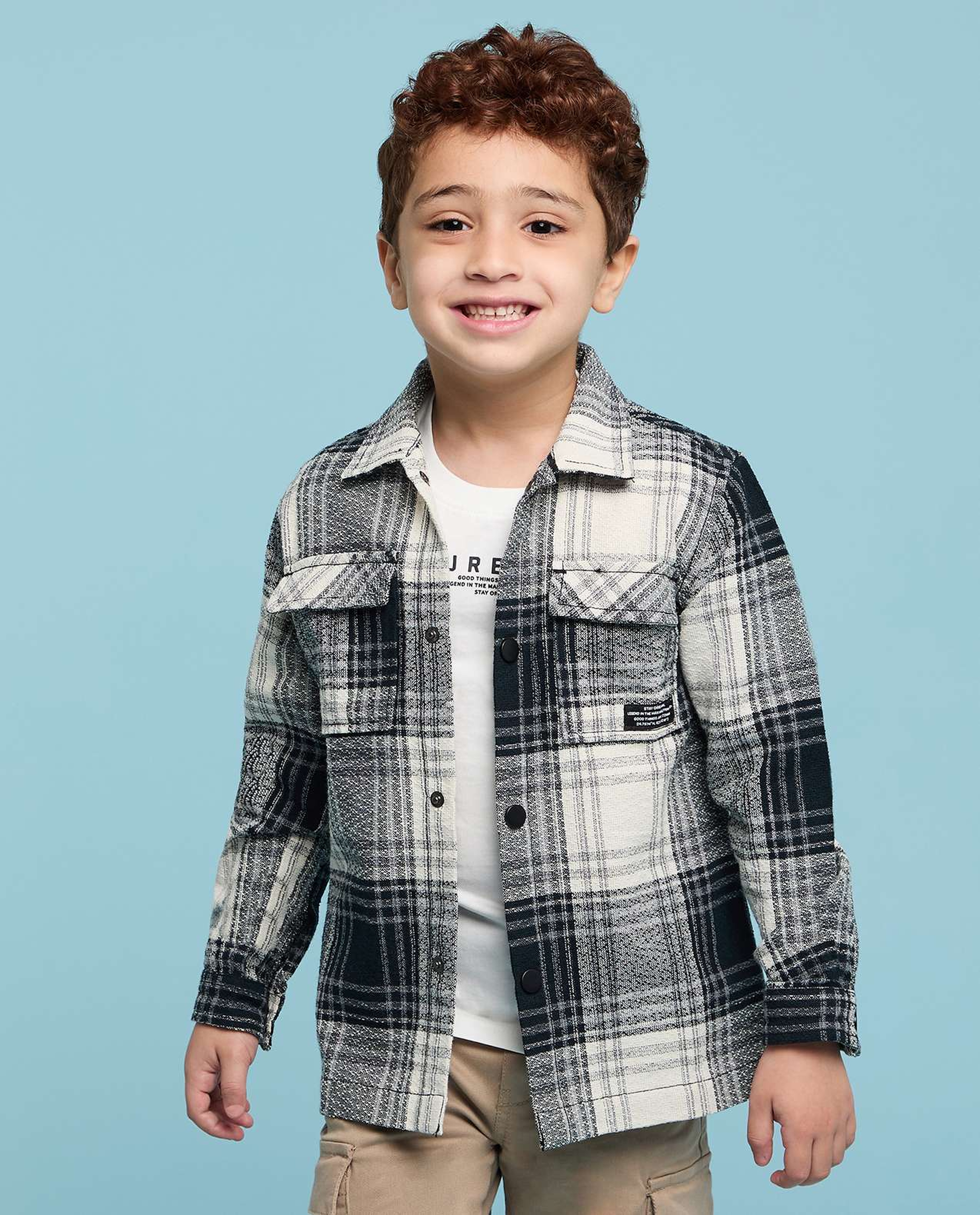 قميص كاروهات كم طويل بياقة كلاسيك