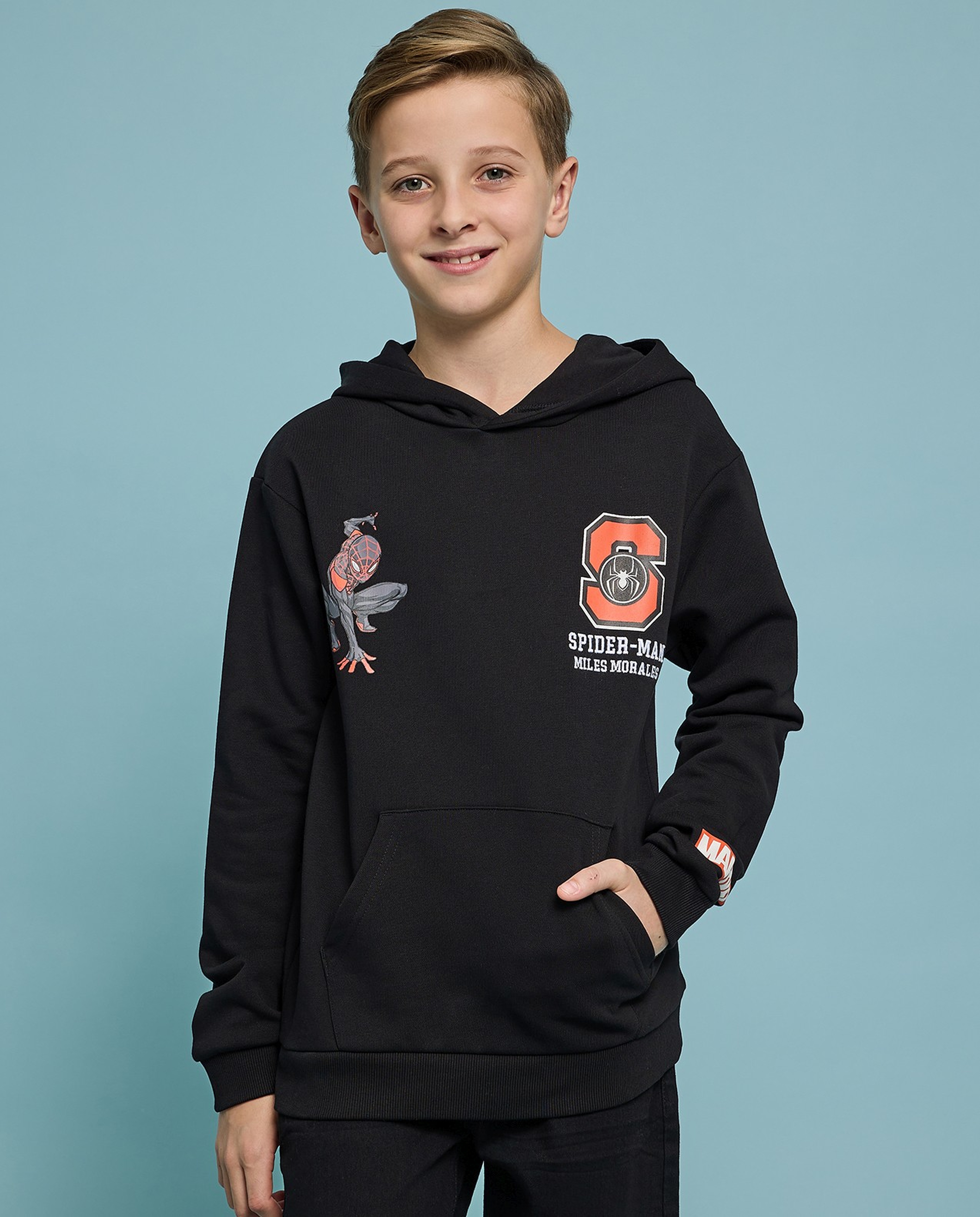Spiderman Printed Hoodie with Long Sleeves