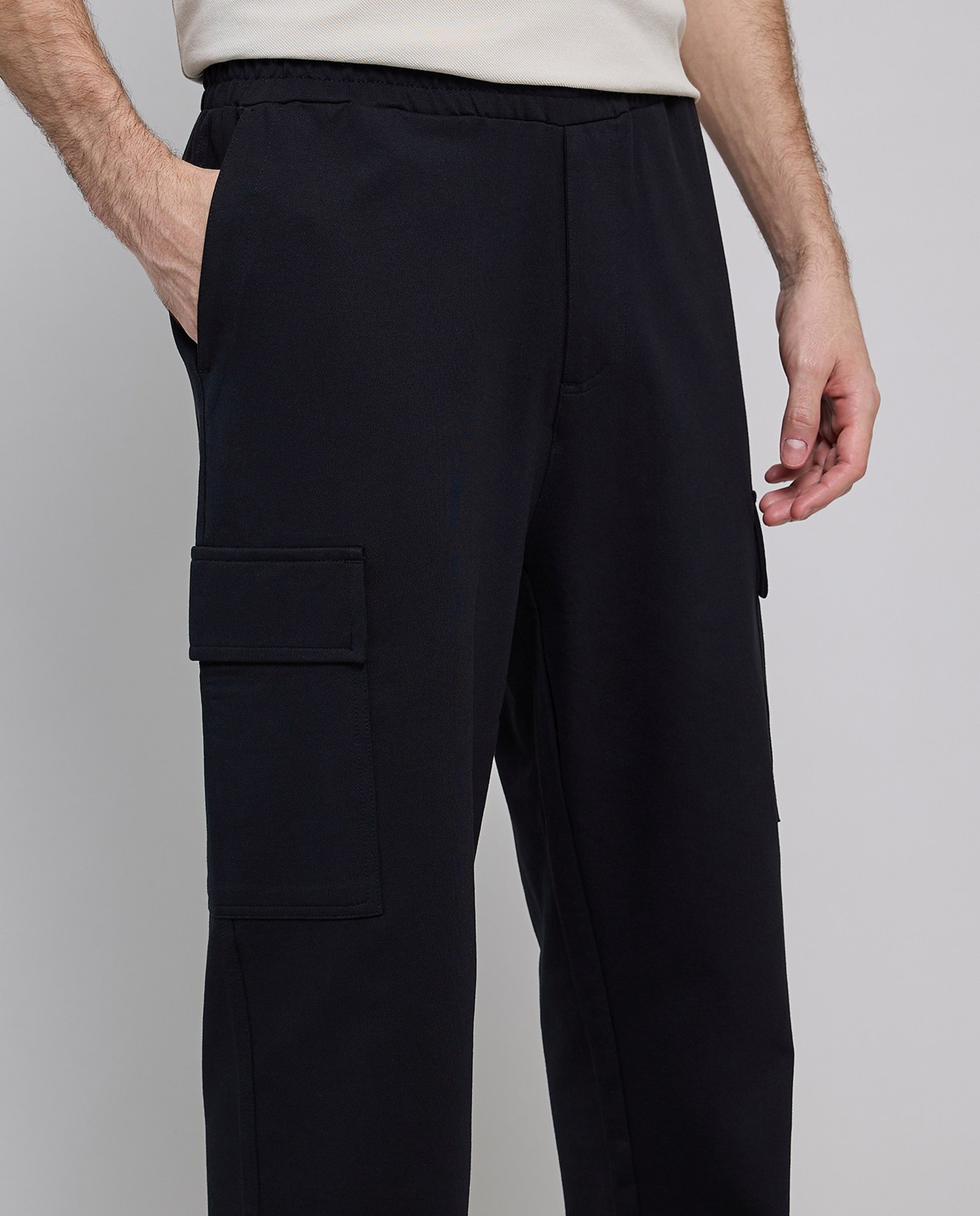 Solid Cargo Pants with Elastic Waist