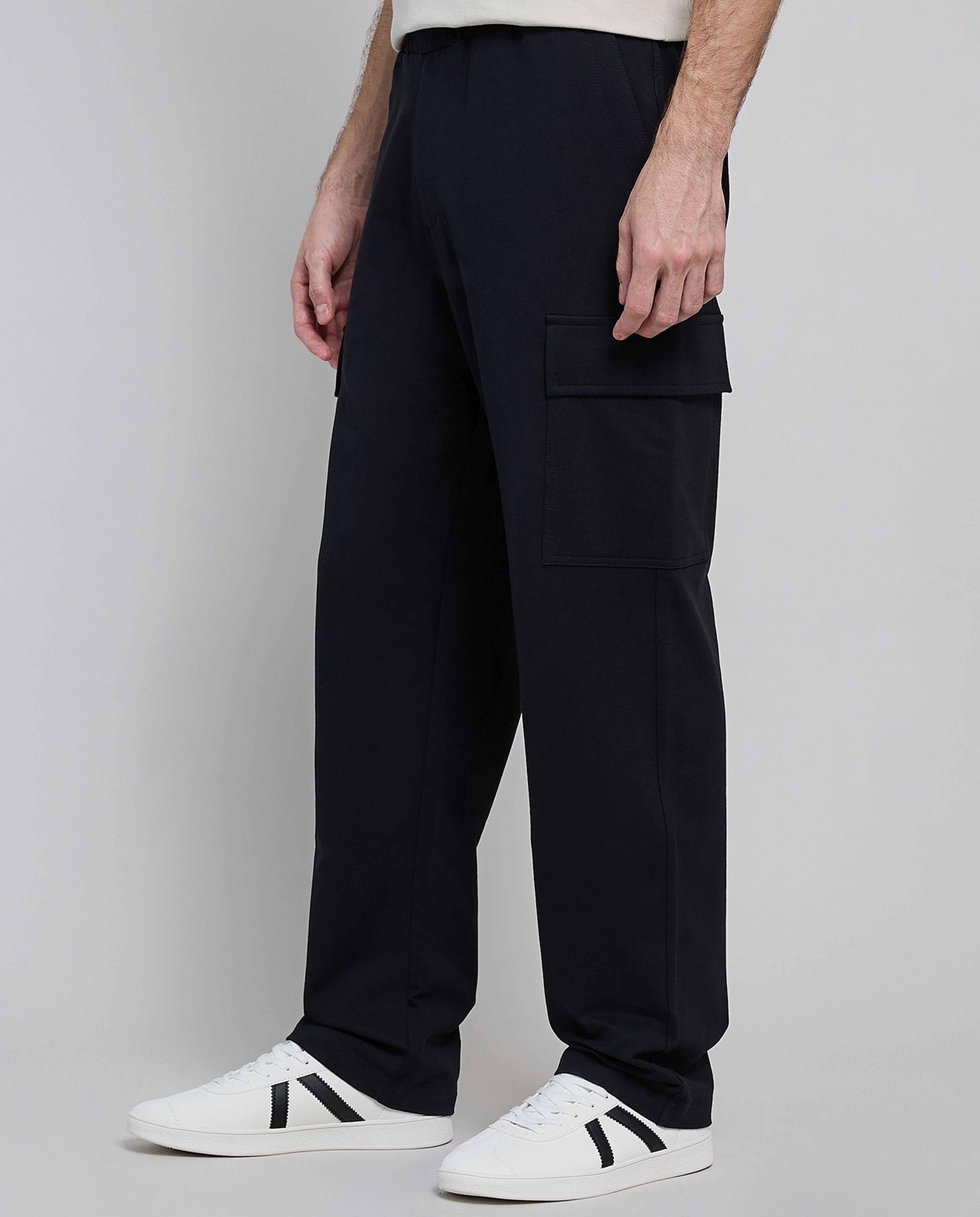 Solid Cargo Pants with Elastic Waist