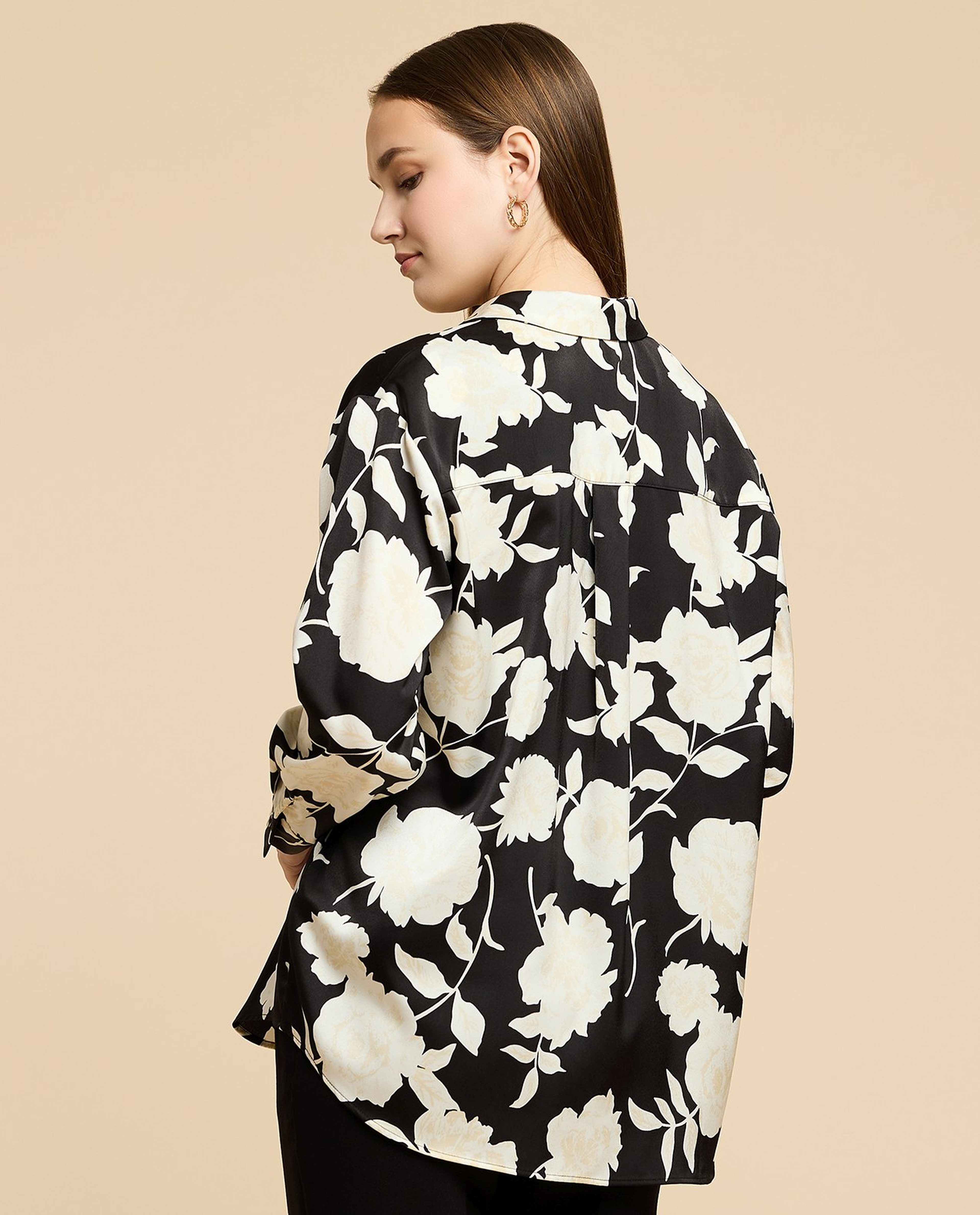 Printed Satin Shirt with Classic Collar and Long Sleeves