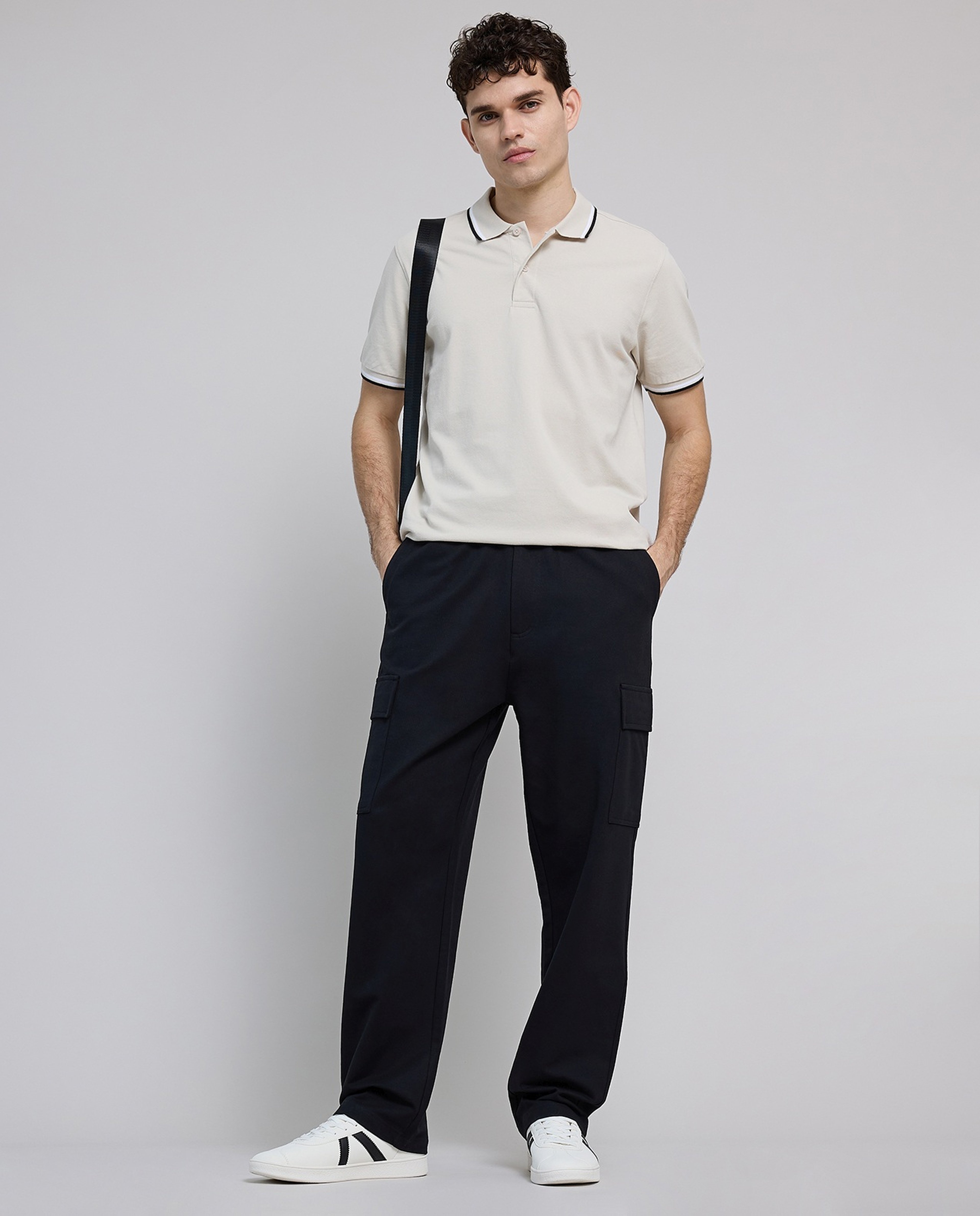 Solid Cargo Pants with Elastic Waist