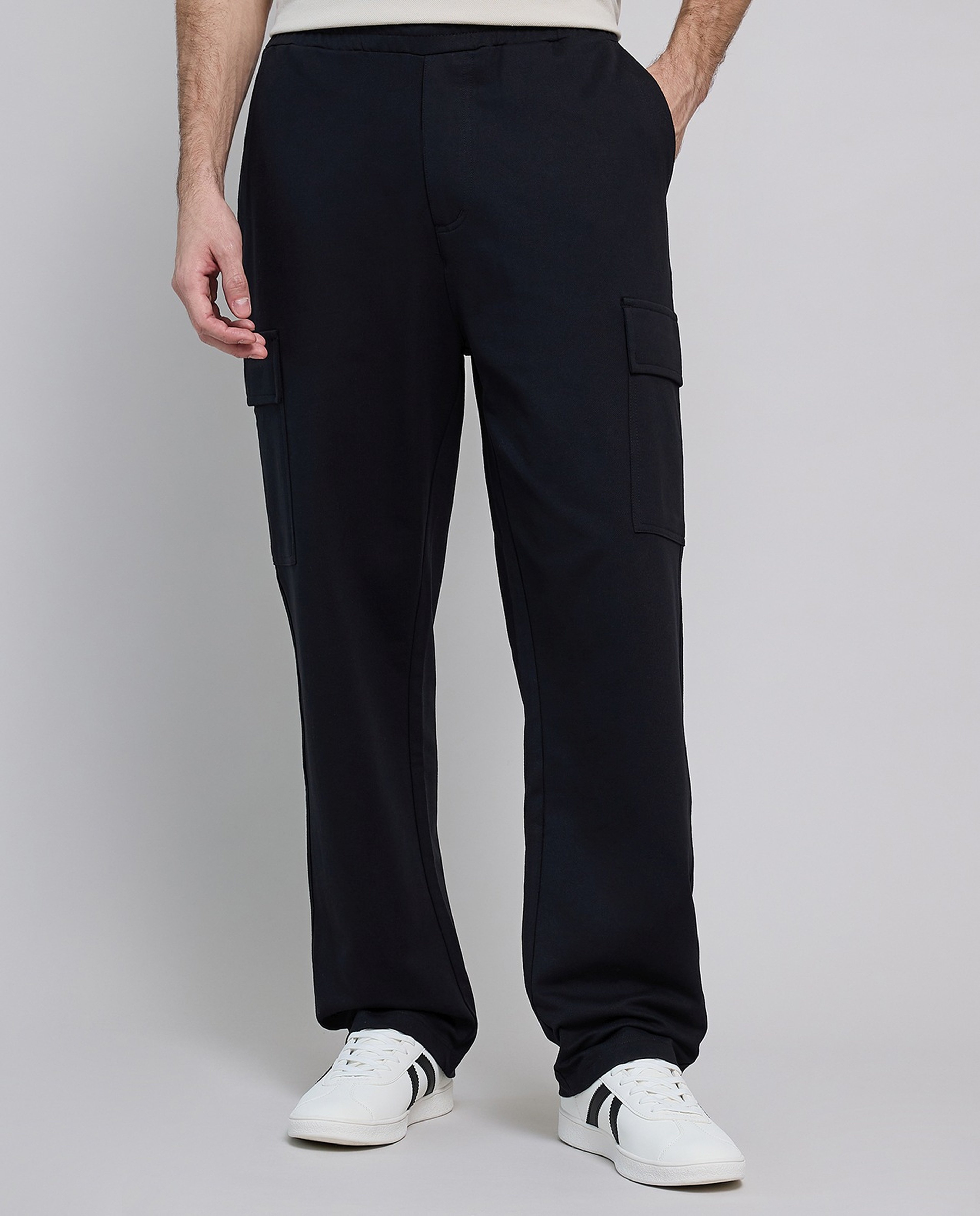Solid Cargo Pants with Elastic Waist