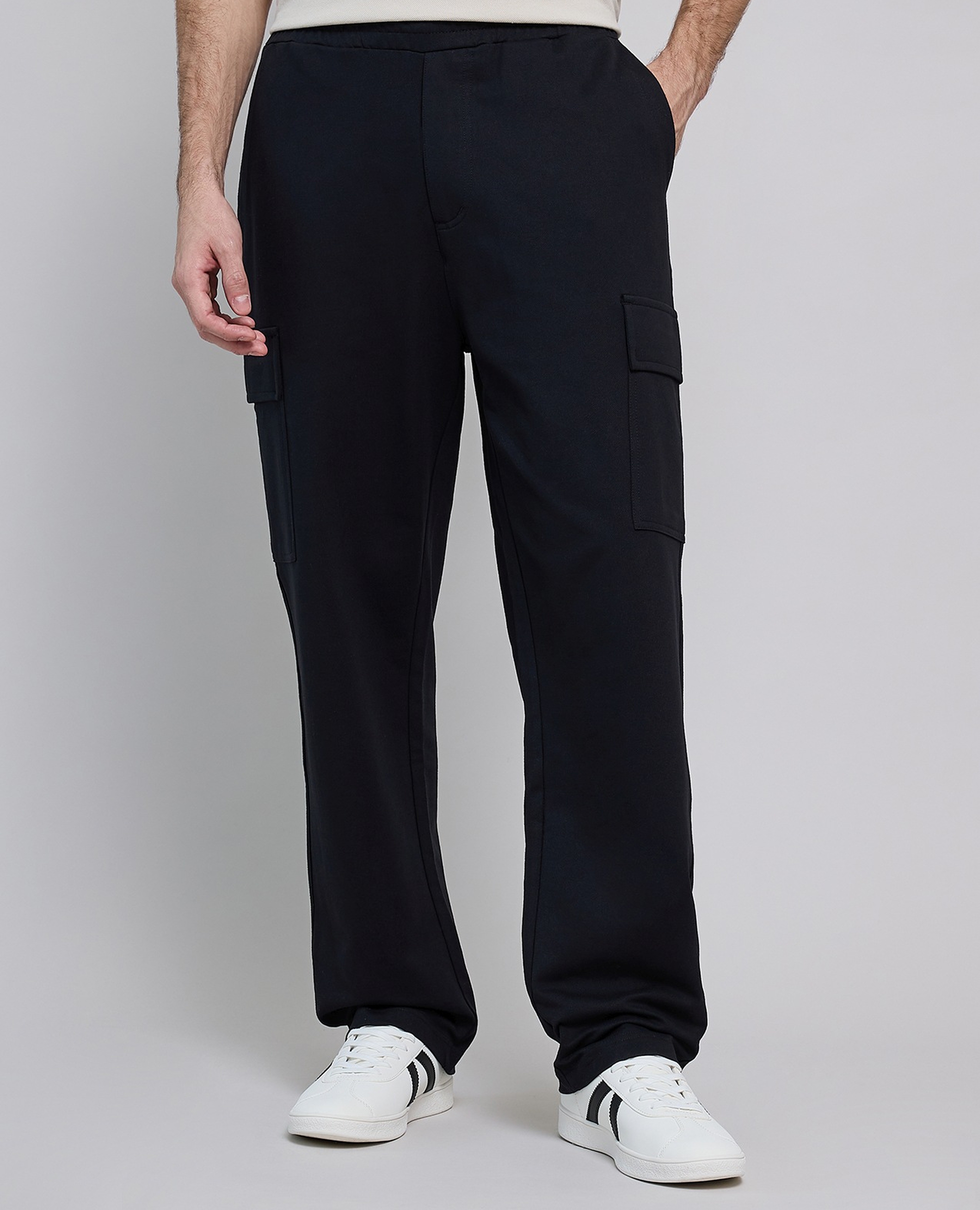 Solid Cargo Pants with Elastic Waist