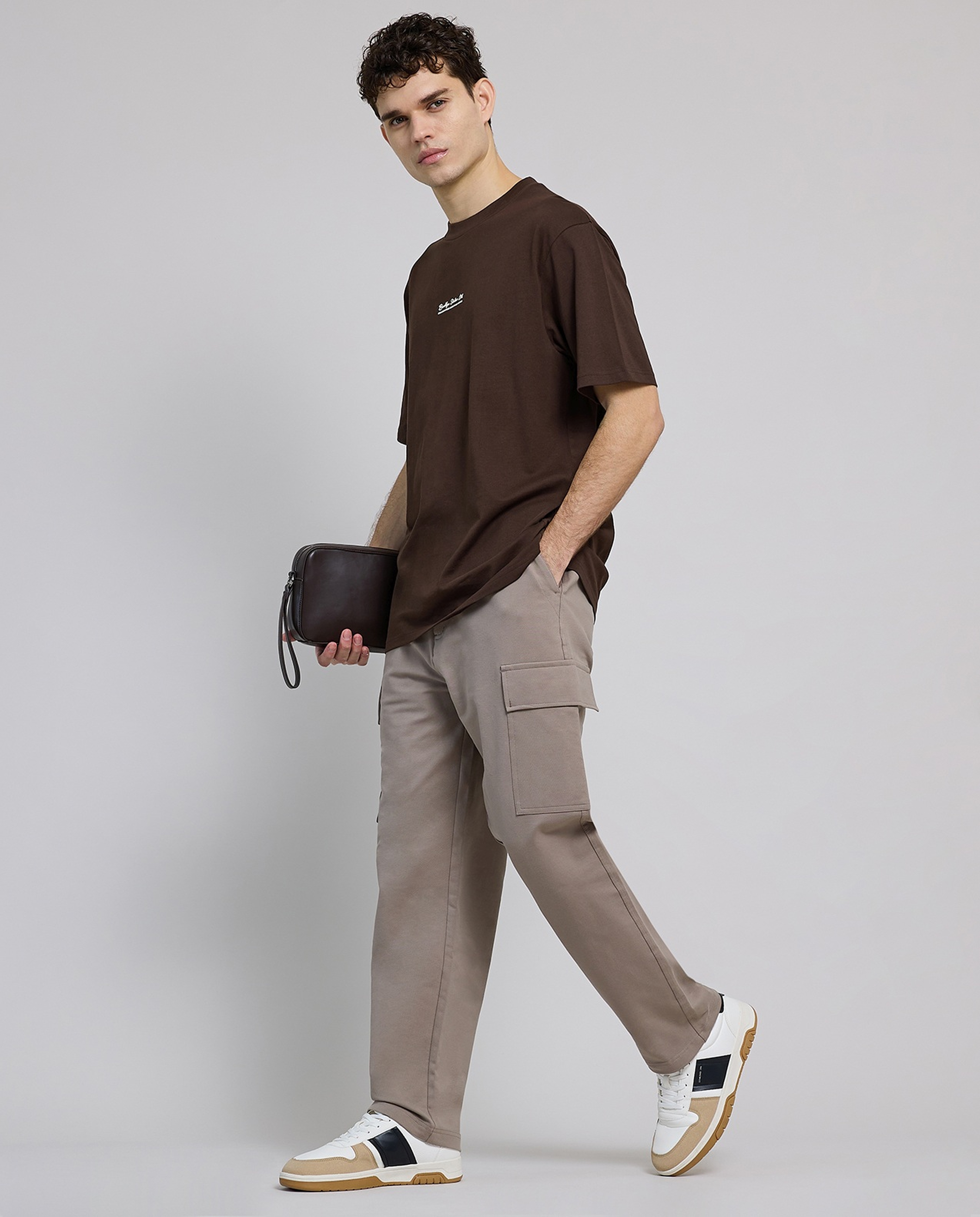 Solid Cargo Pants with Elastic Waist