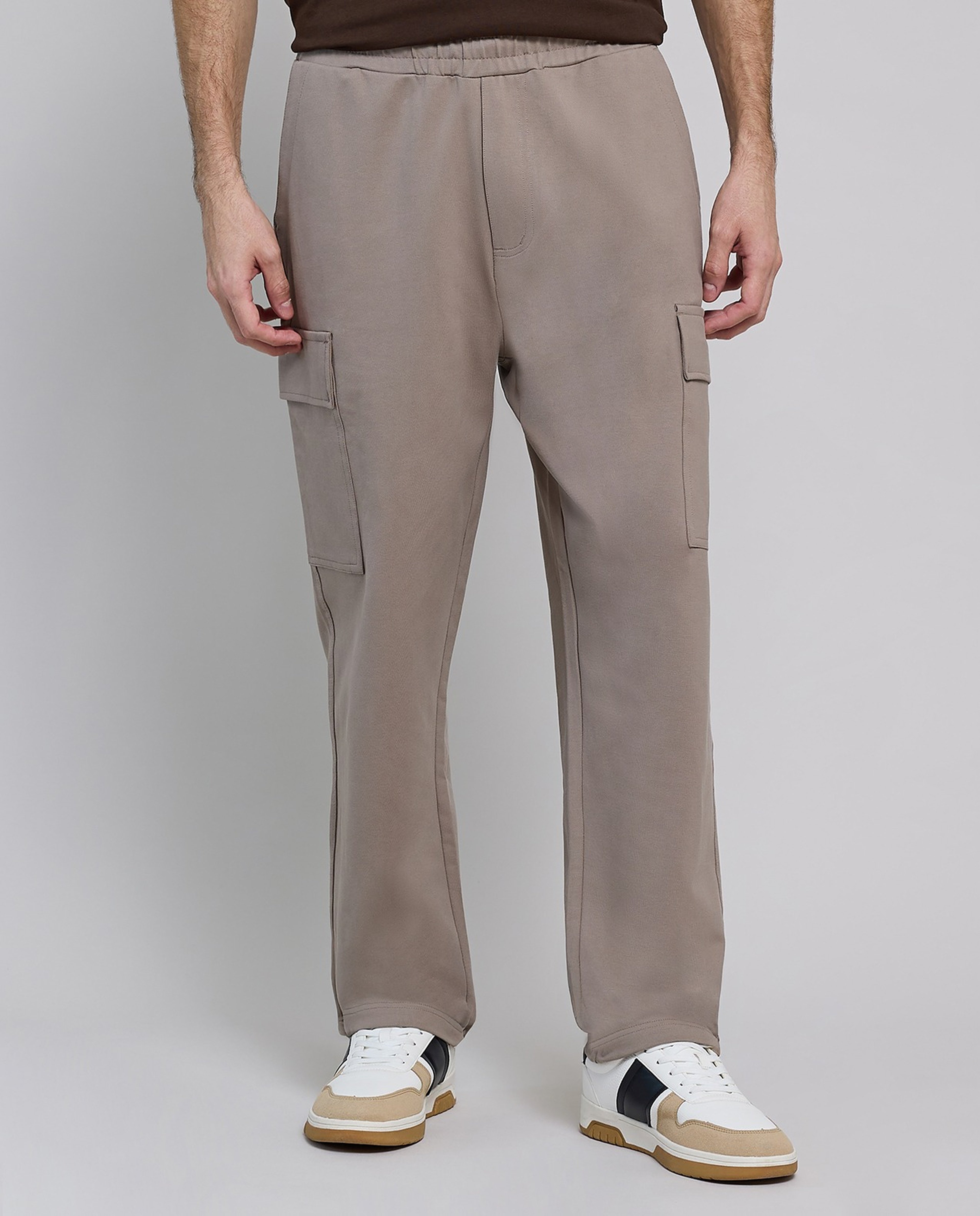 Solid Cargo Pants with Elastic Waist