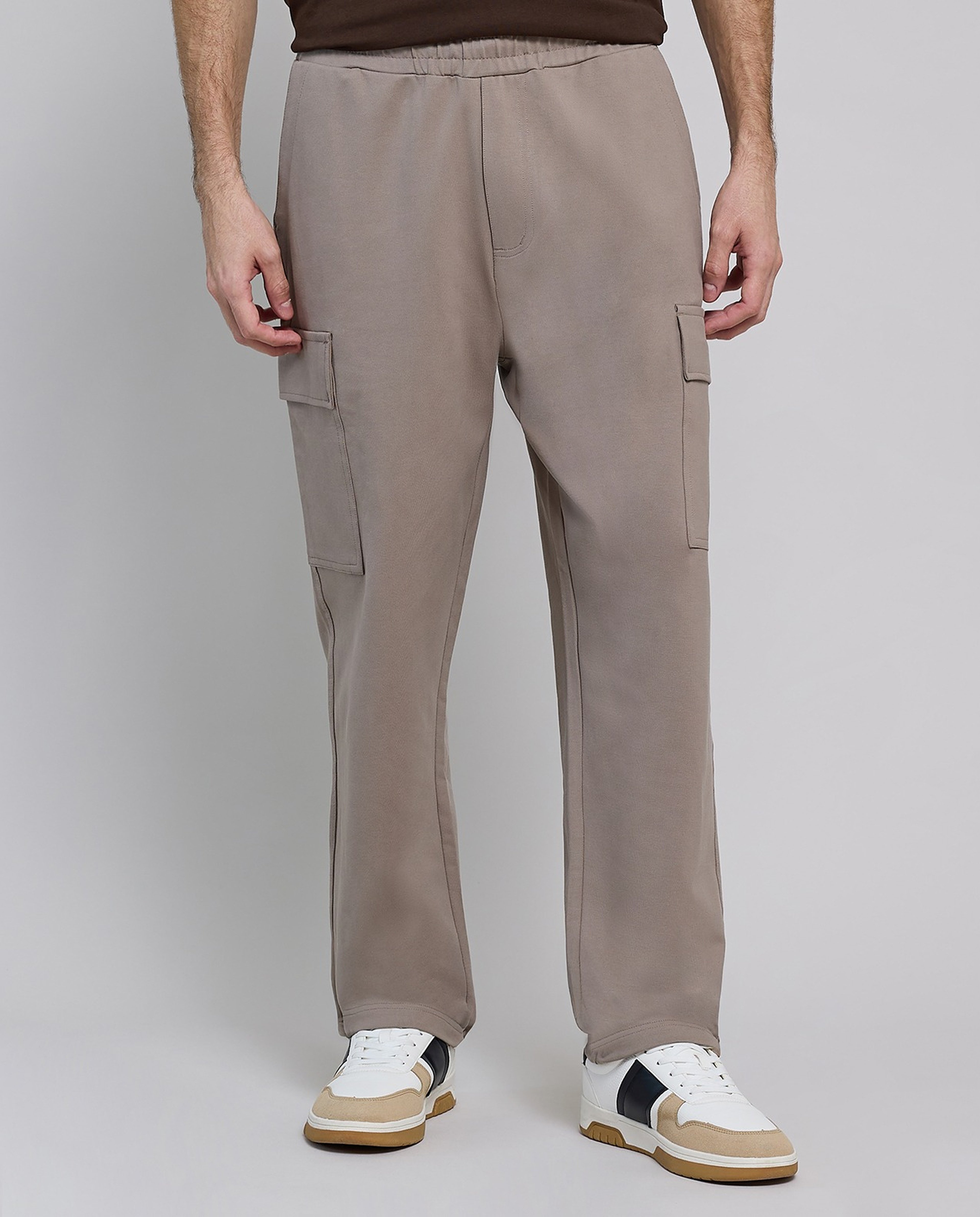 Solid Cargo Pants with Elastic Waist