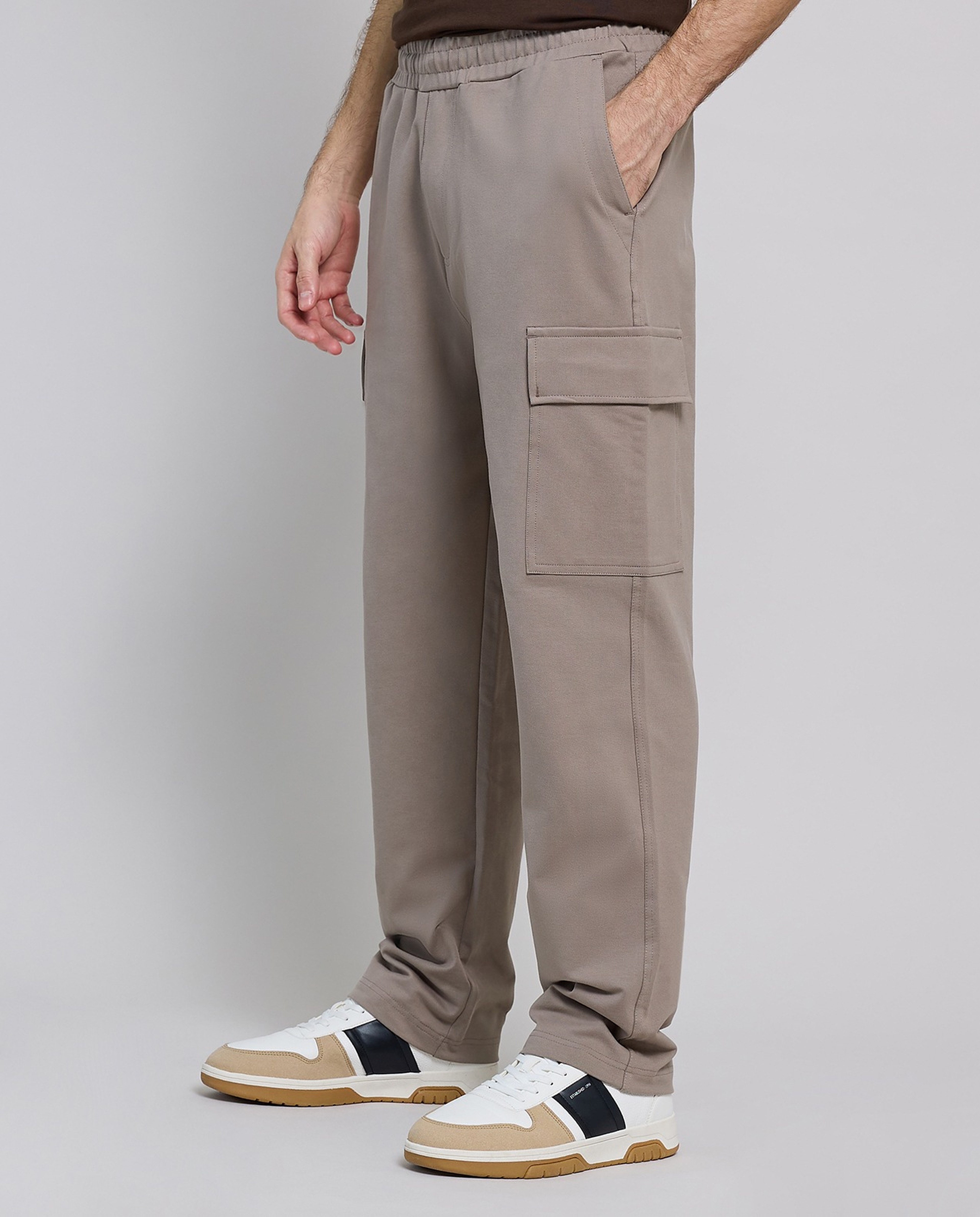 Solid Cargo Pants with Elastic Waist