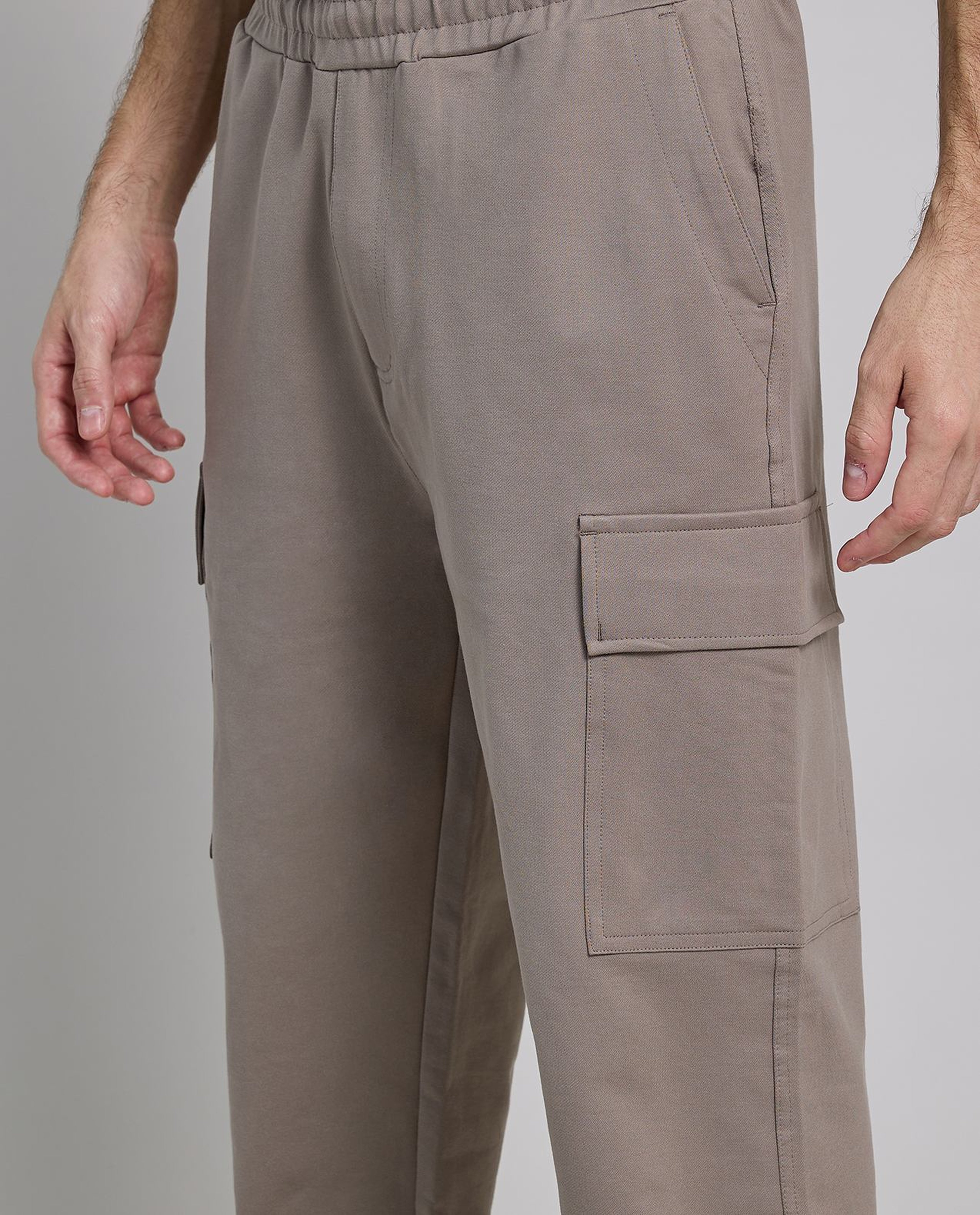 Solid Cargo Pants with Elastic Waist