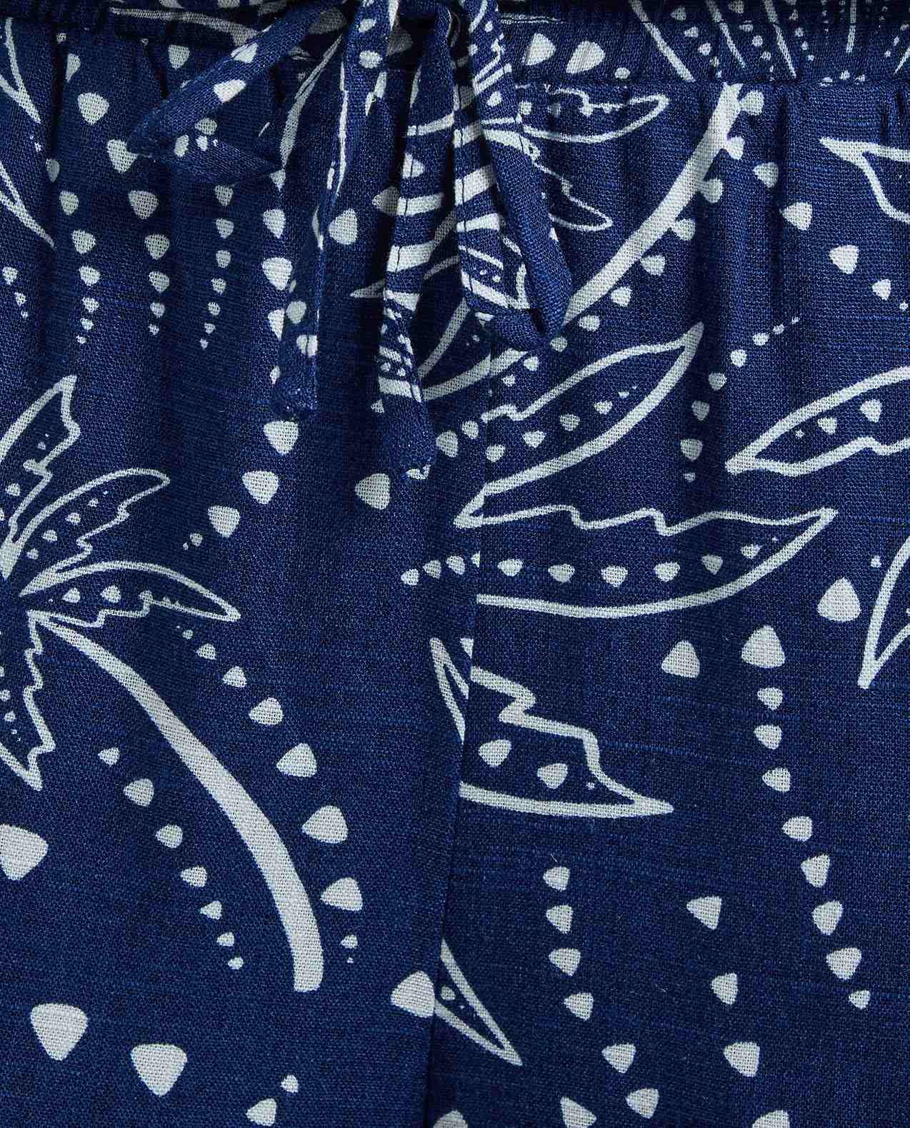 Patterned Linen Wide Leg Pants with Drawstring Waist