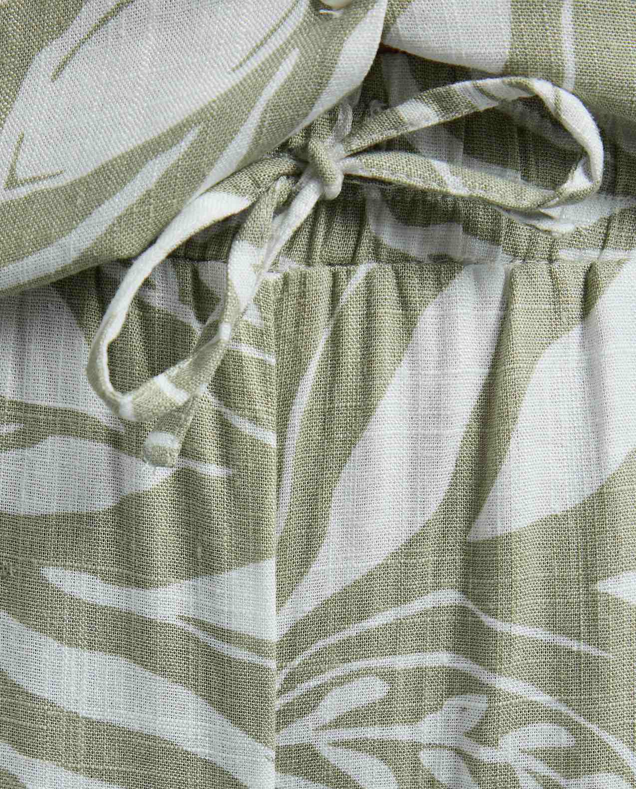 Patterned Linen Wide Leg Pants with Drawstring Waist