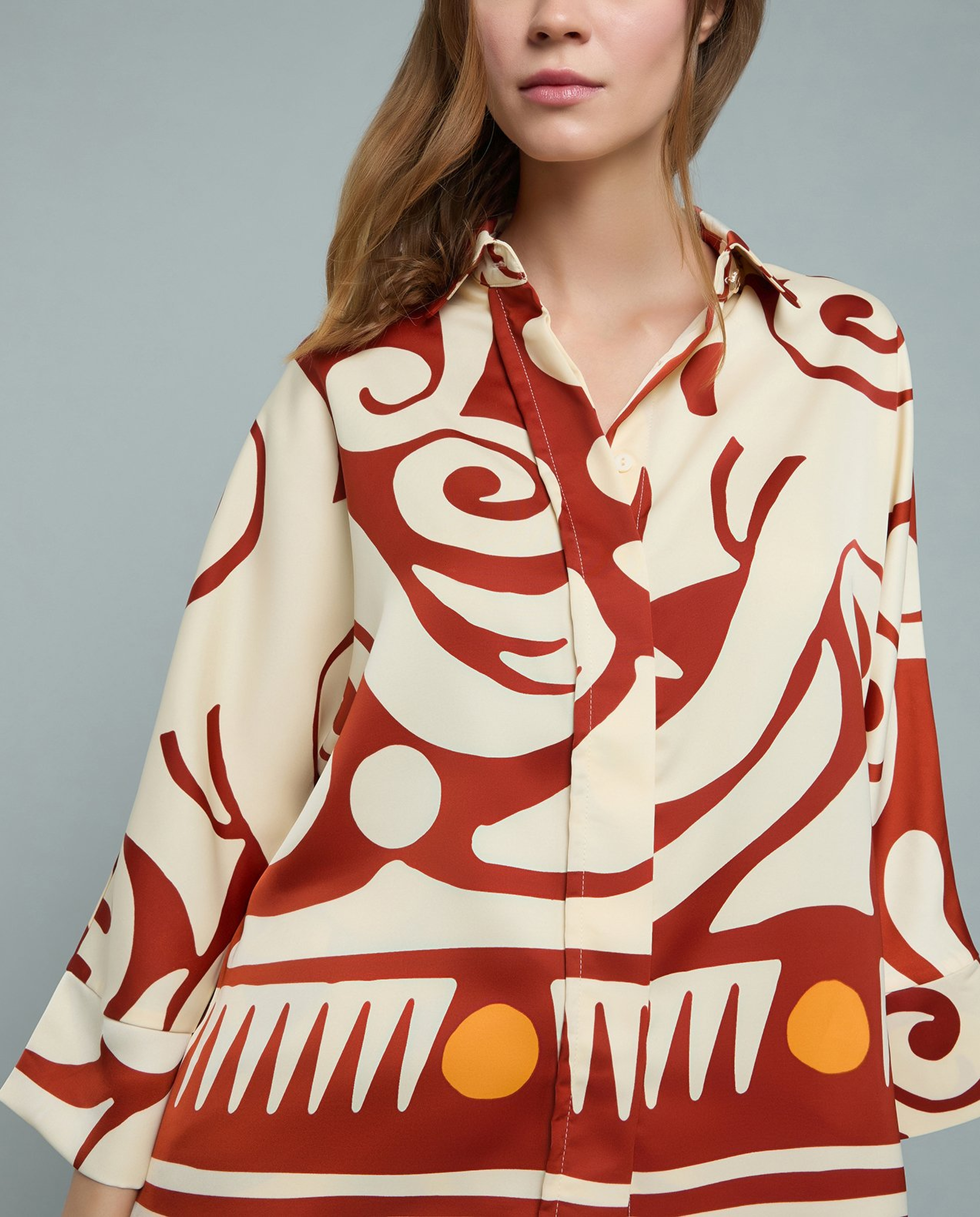 Patterned Shirt with Classic Collar and 3/4 Sleeves