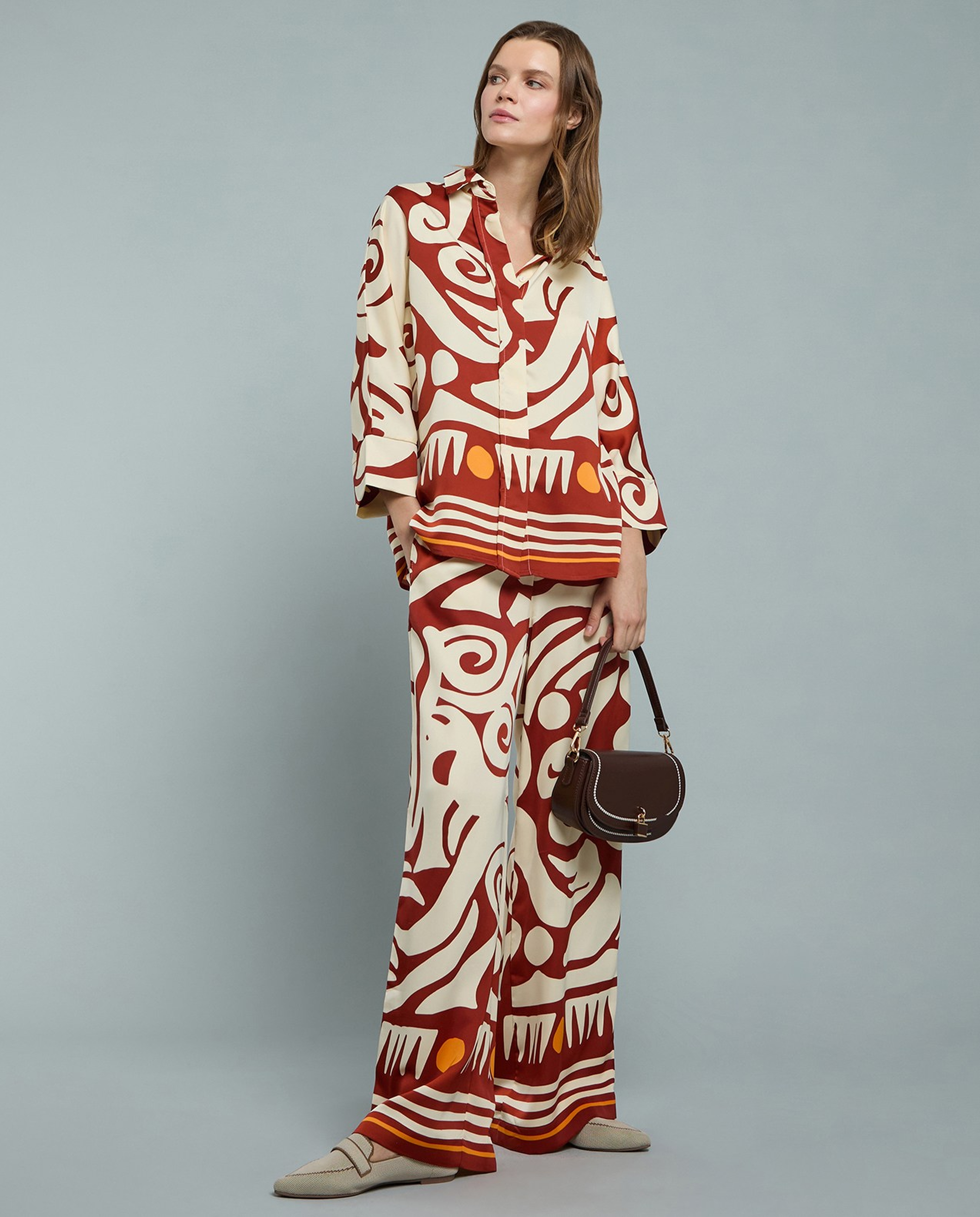 Patterned Shirt with Classic Collar and 3/4 Sleeves