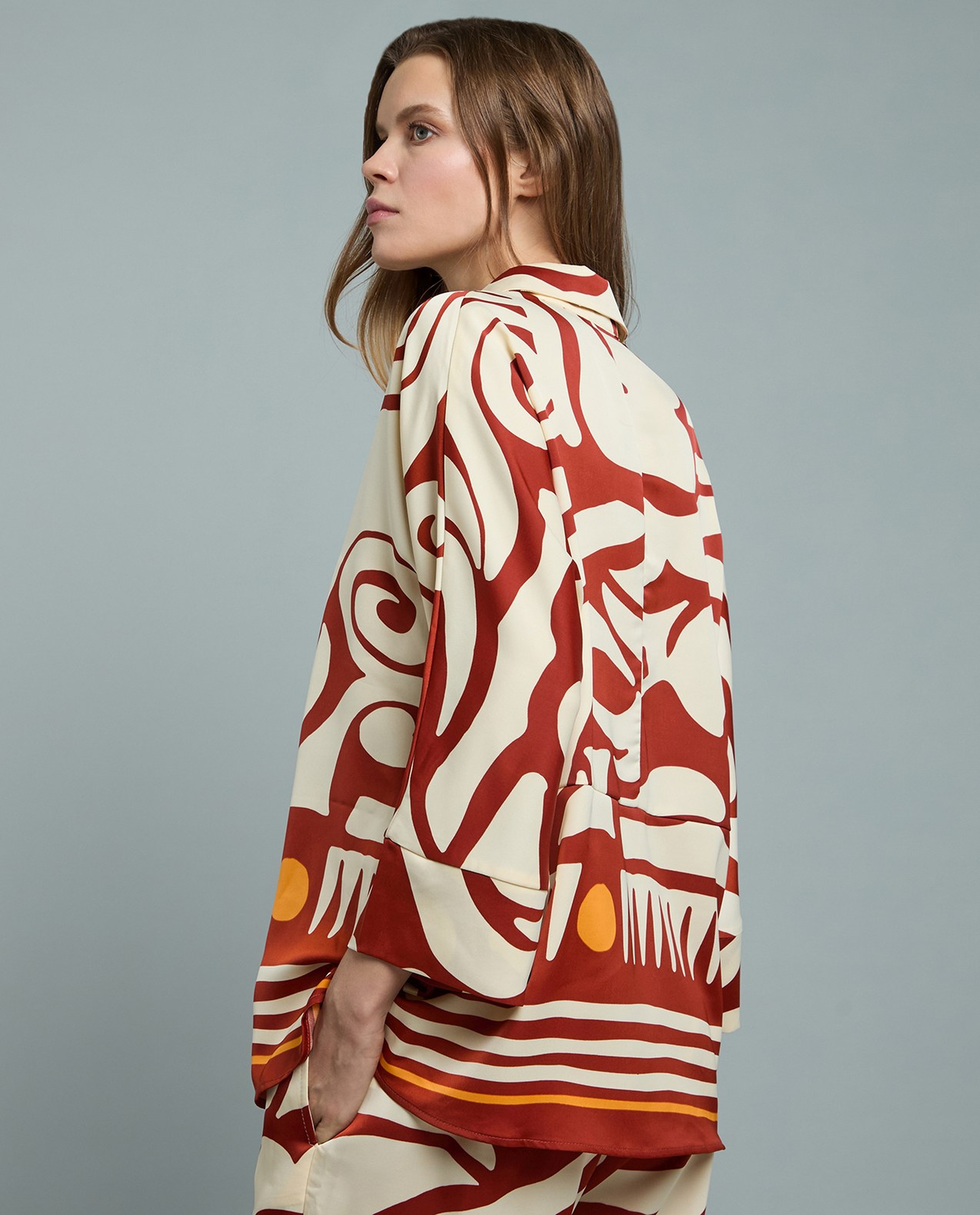 Patterned Shirt with Classic Collar and 3/4 Sleeves