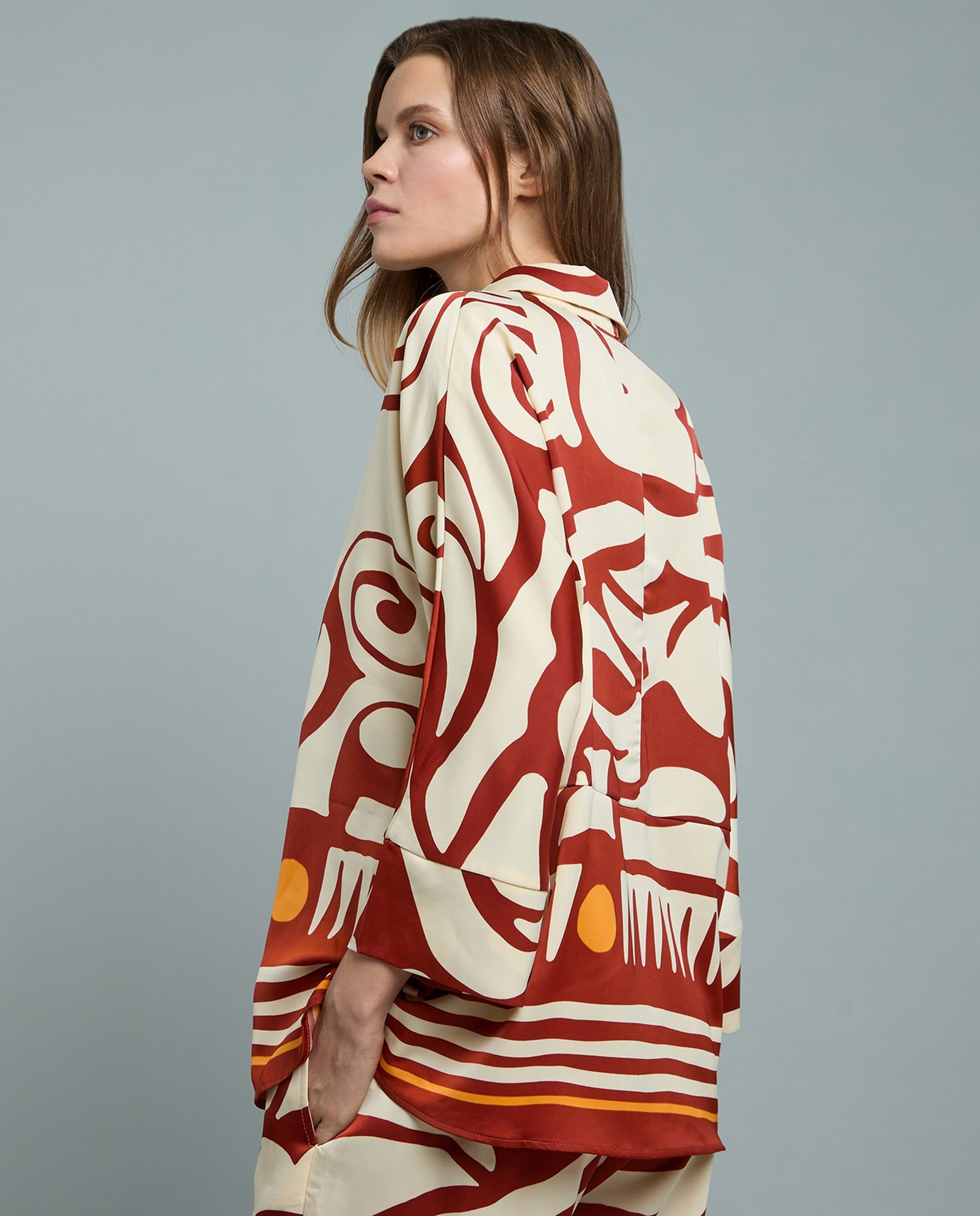 Patterned Shirt with Classic Collar and 3/4 Sleeves