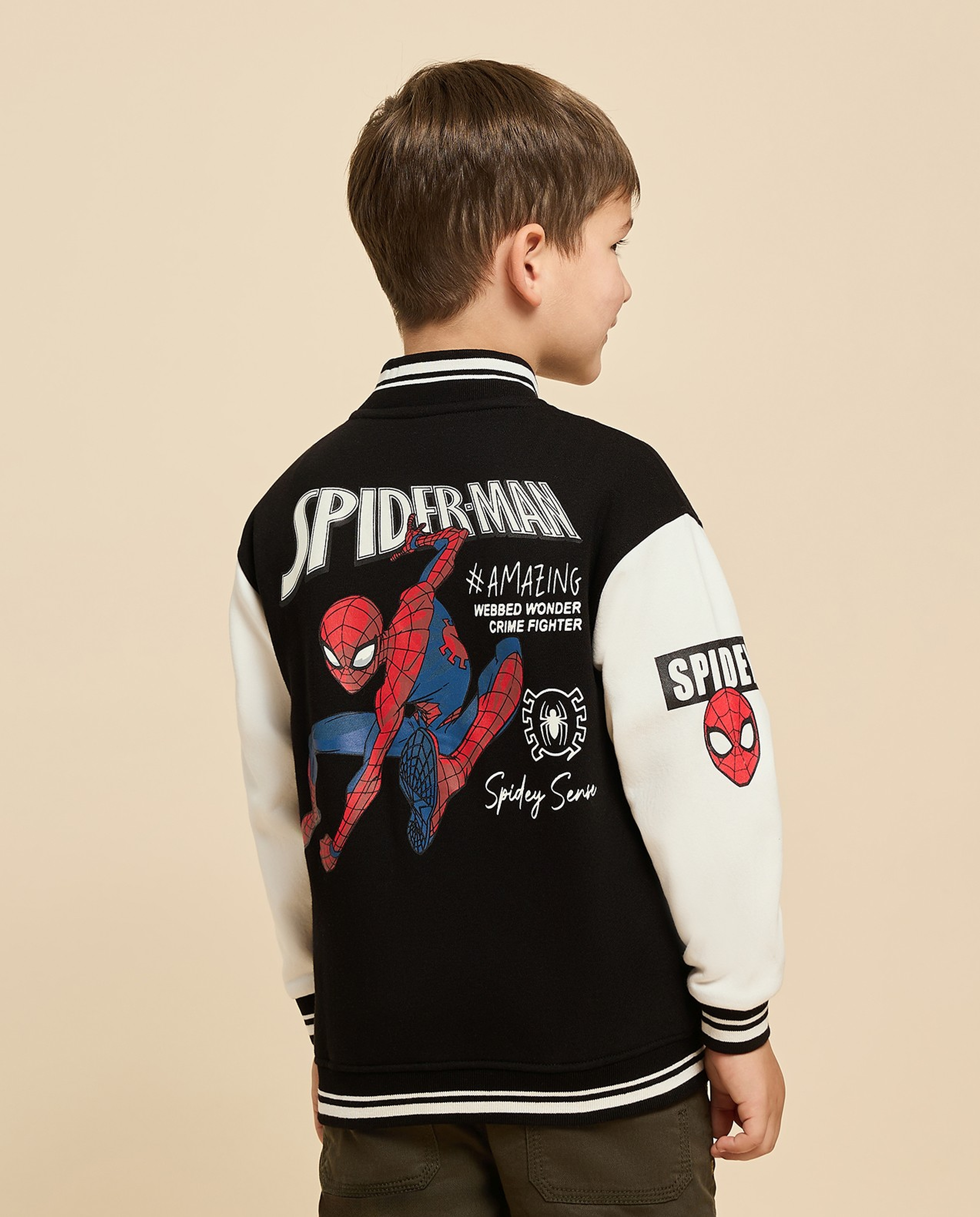 Spiderman Printed Jacket with Snap Button Closure