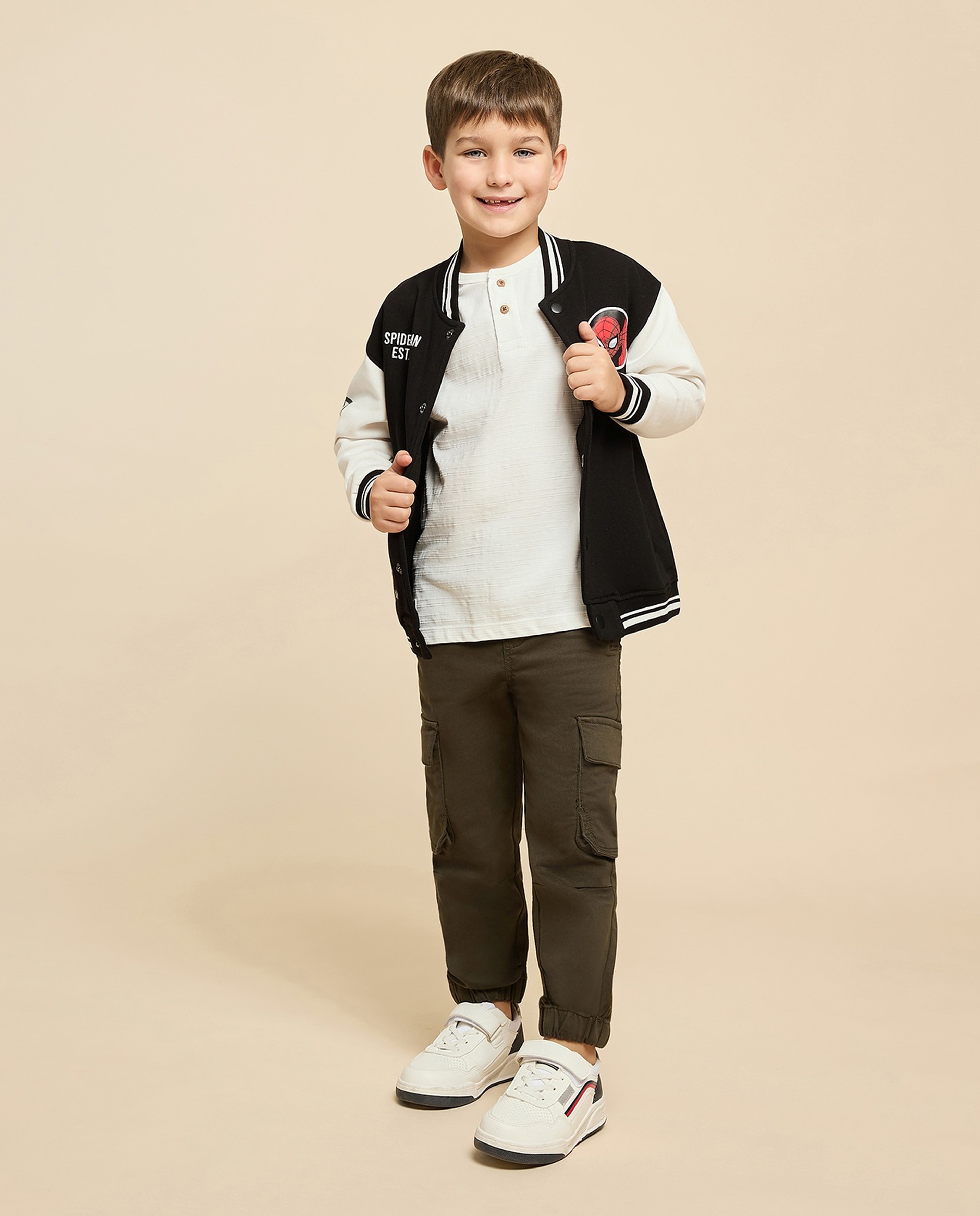 Spiderman Printed Jacket with Snap Button Closure