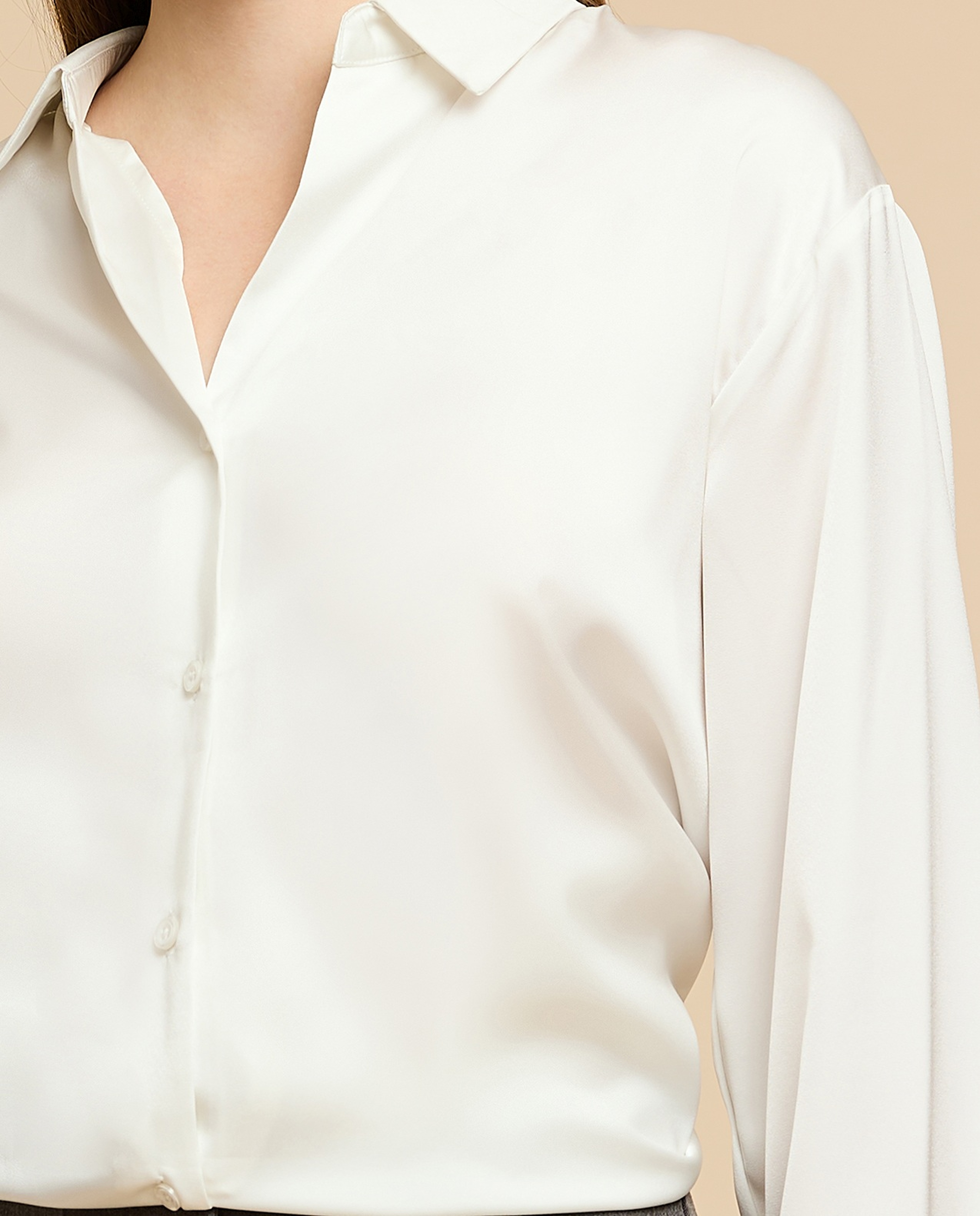 Solid Satin Shirt with Classic Collar and Long Sleeves