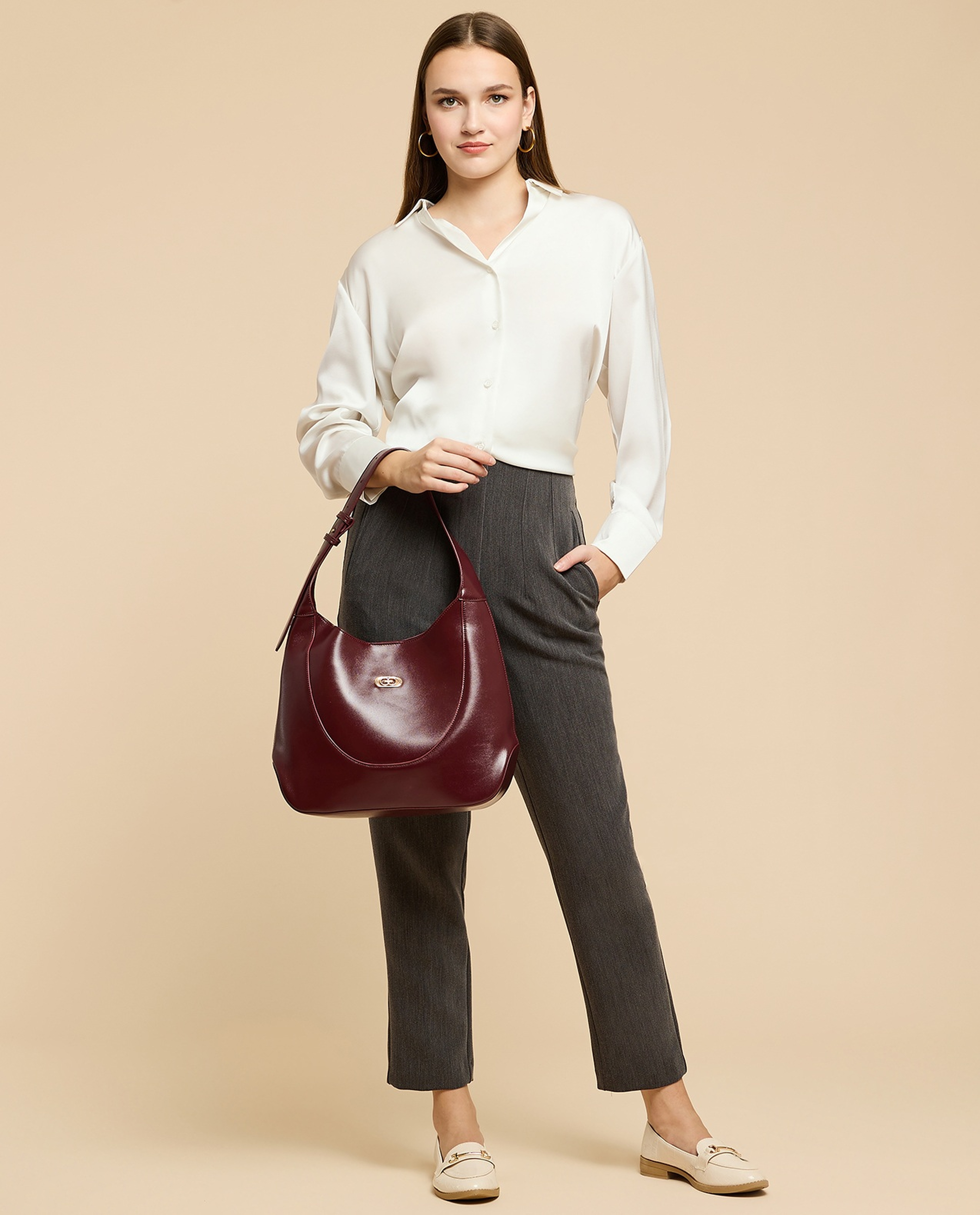 Solid Satin Shirt with Classic Collar and Long Sleeves