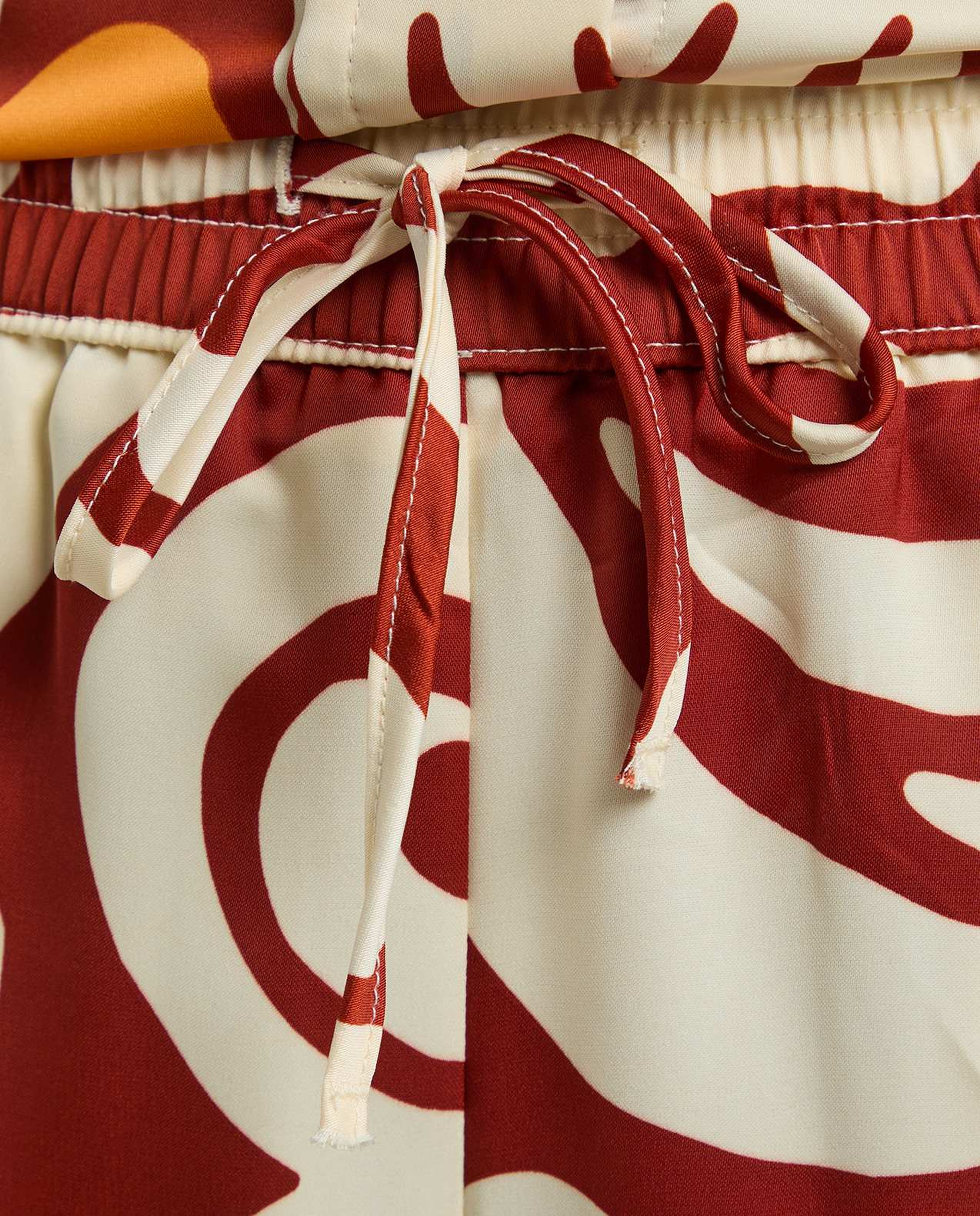 Patterned Satin Wide Leg Pants with Drawstring Waist