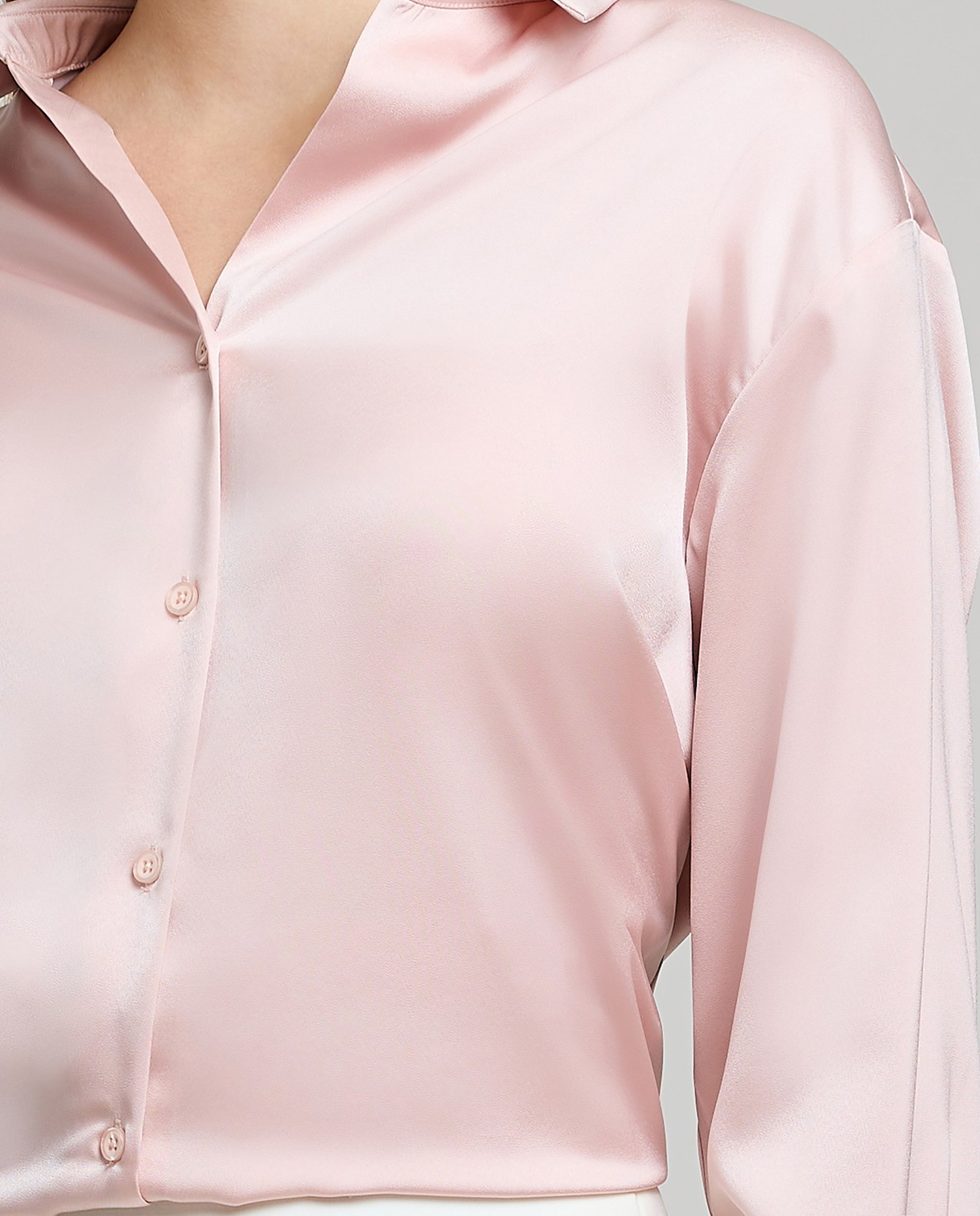 Solid Satin Shirt with Classic Collar and Long Sleeves