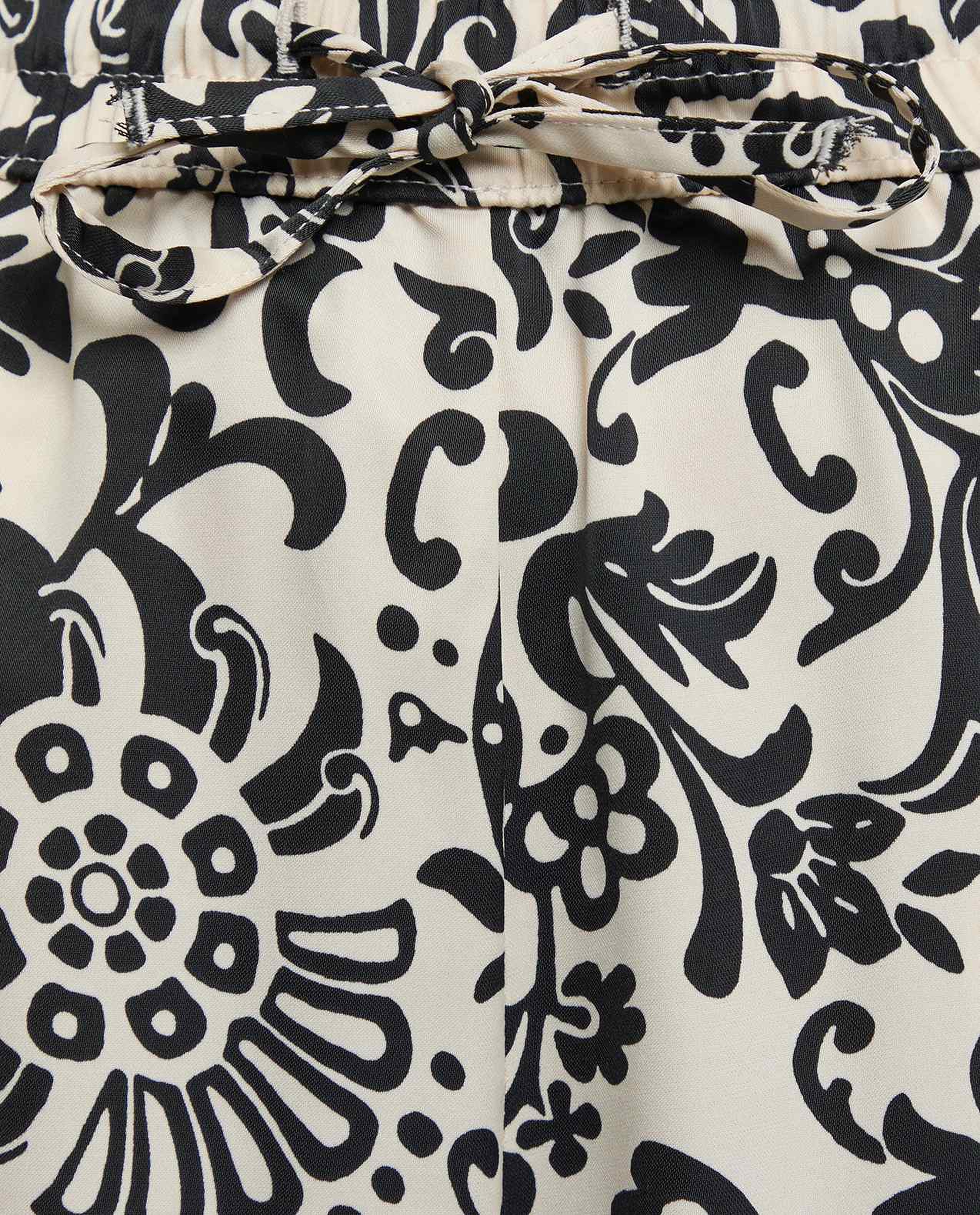 Patterned Satin Wide Leg Pants with Drawstring Waist