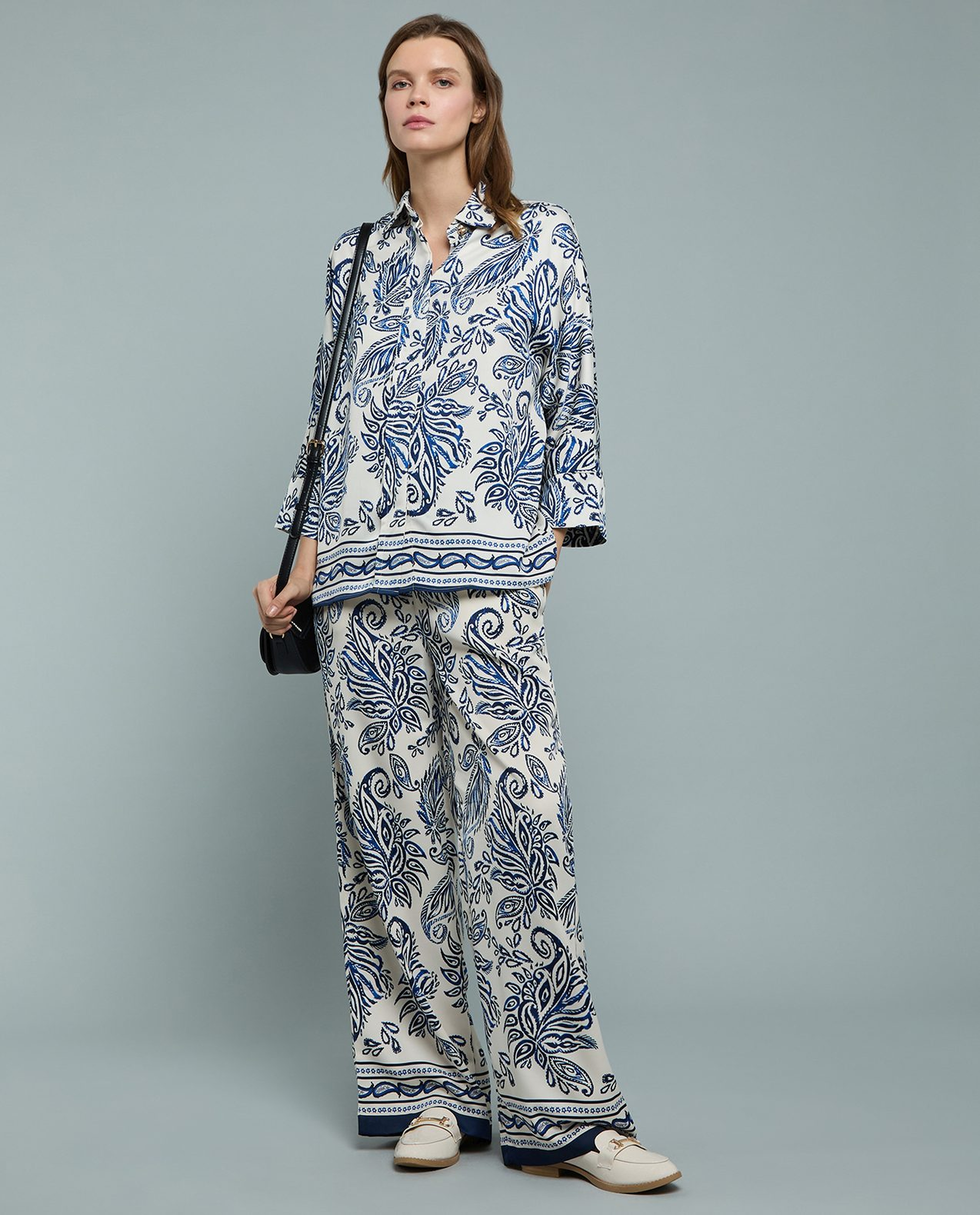 Patterned Satin Wide Leg Pants with Drawstring Waist