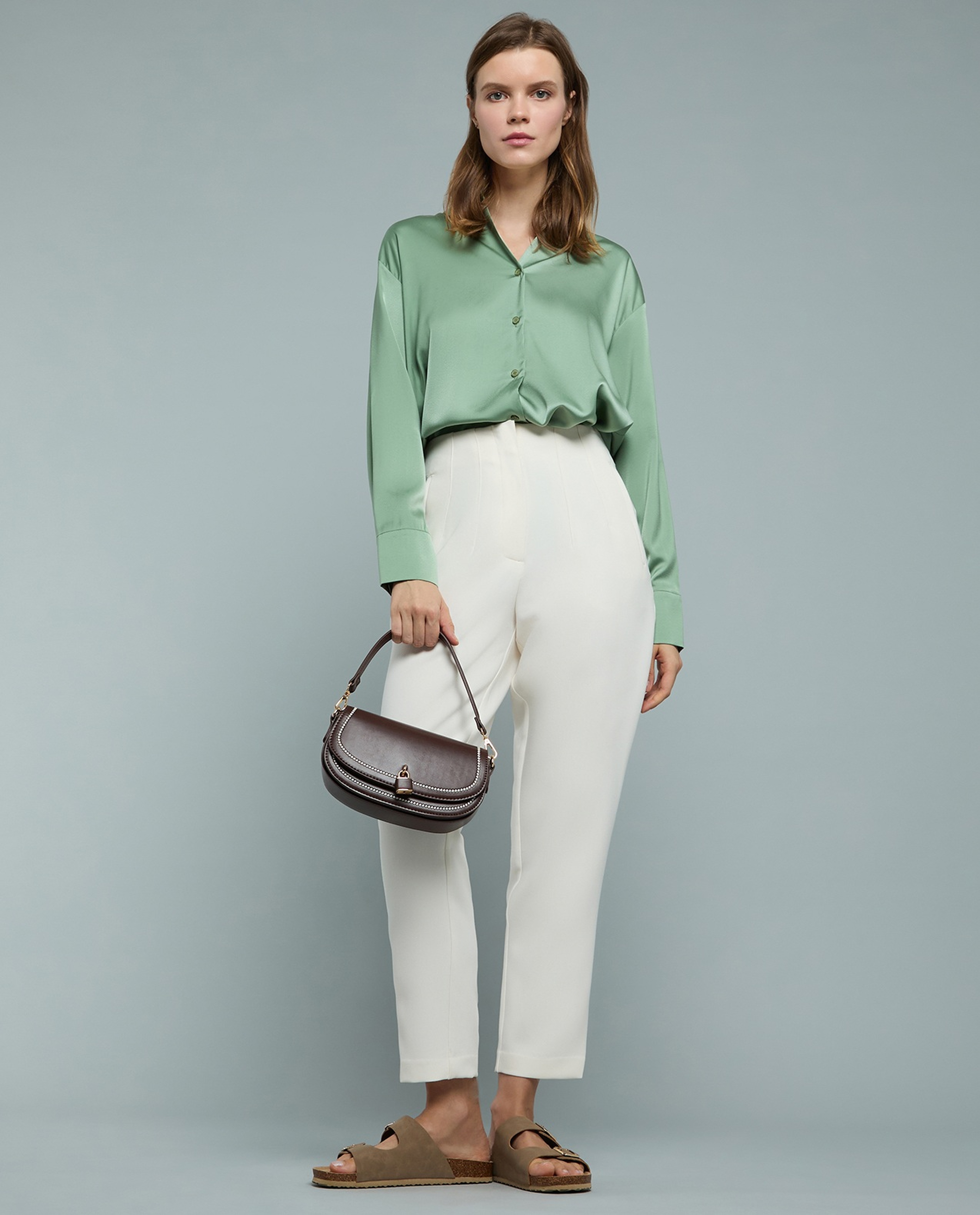 Solid Shirt with Classic Collar and Long Sleeves