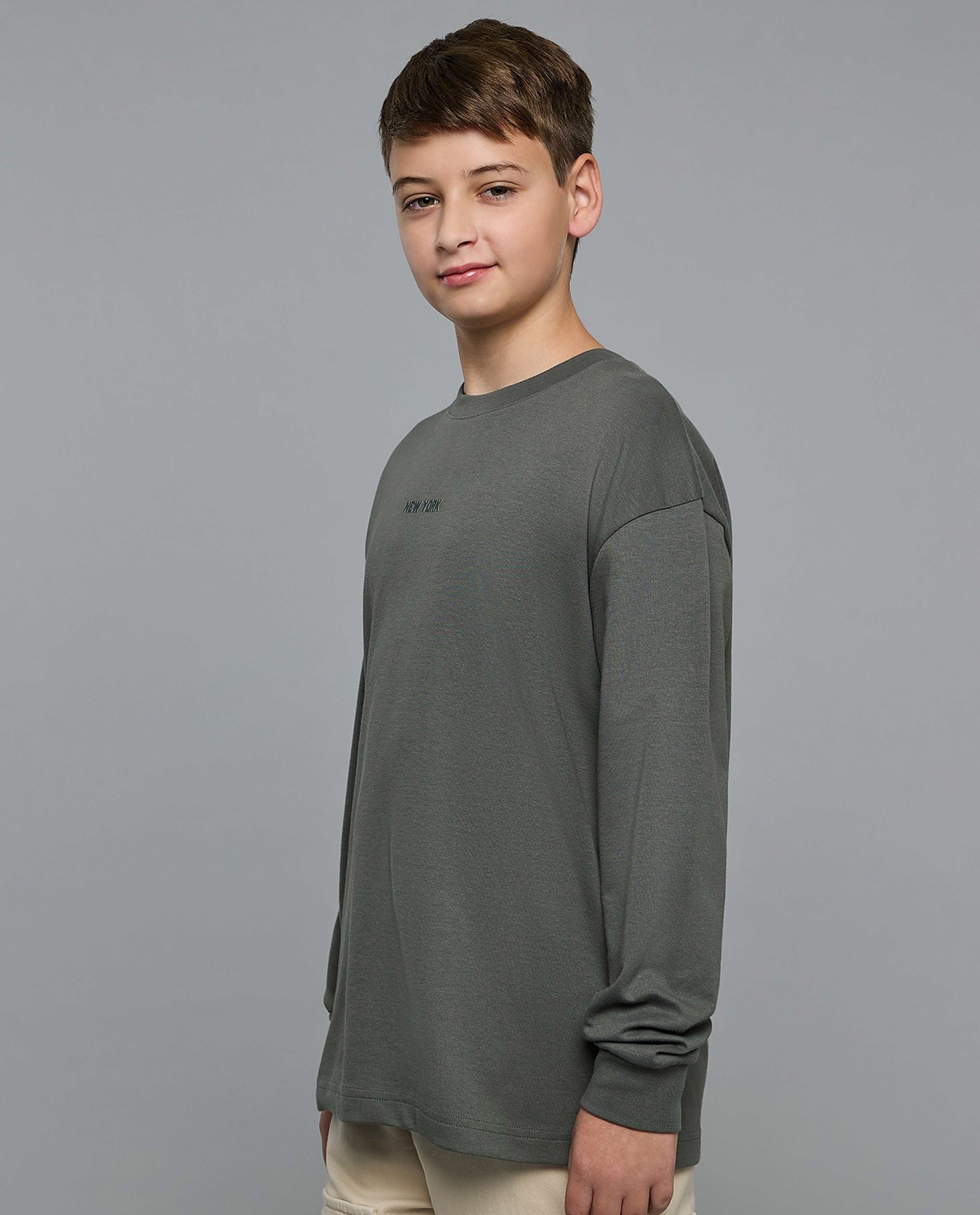 Printed T-Shirt with Crew Neck and Long Sleeves