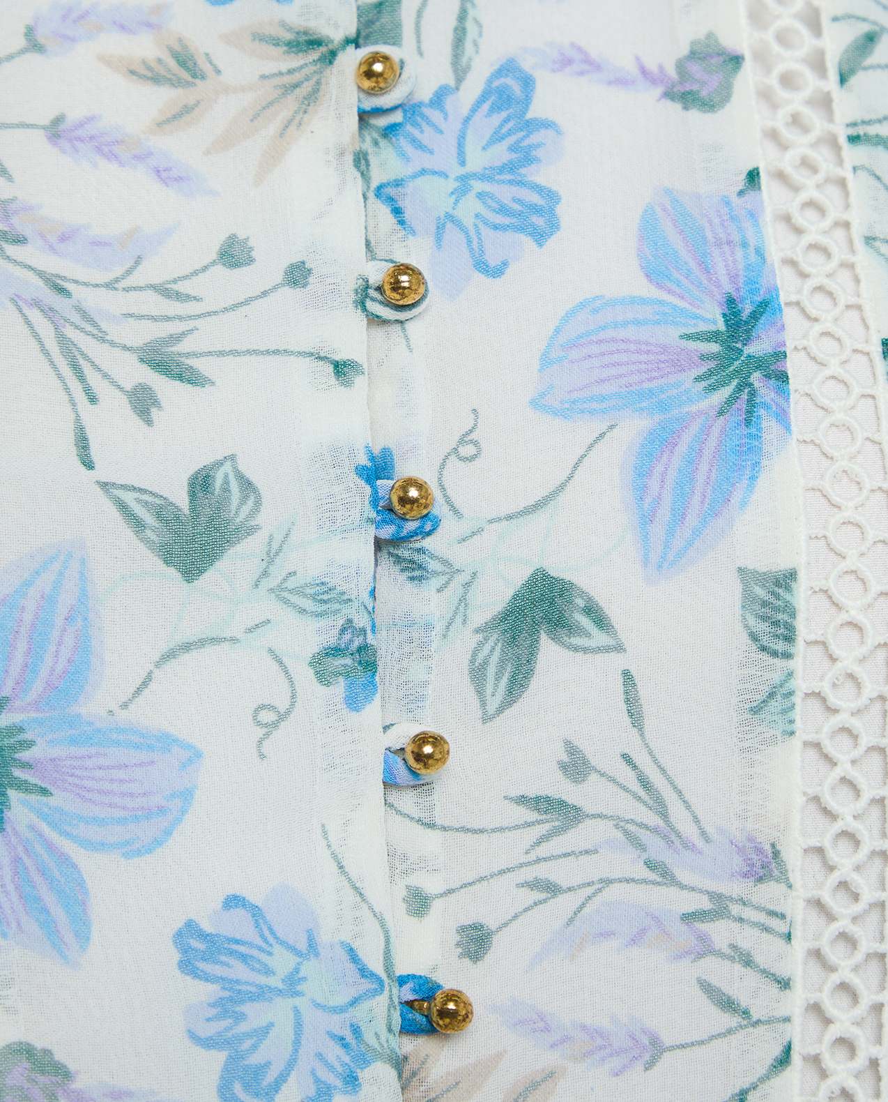 Printed Top with High Neck and Puff Sleeves