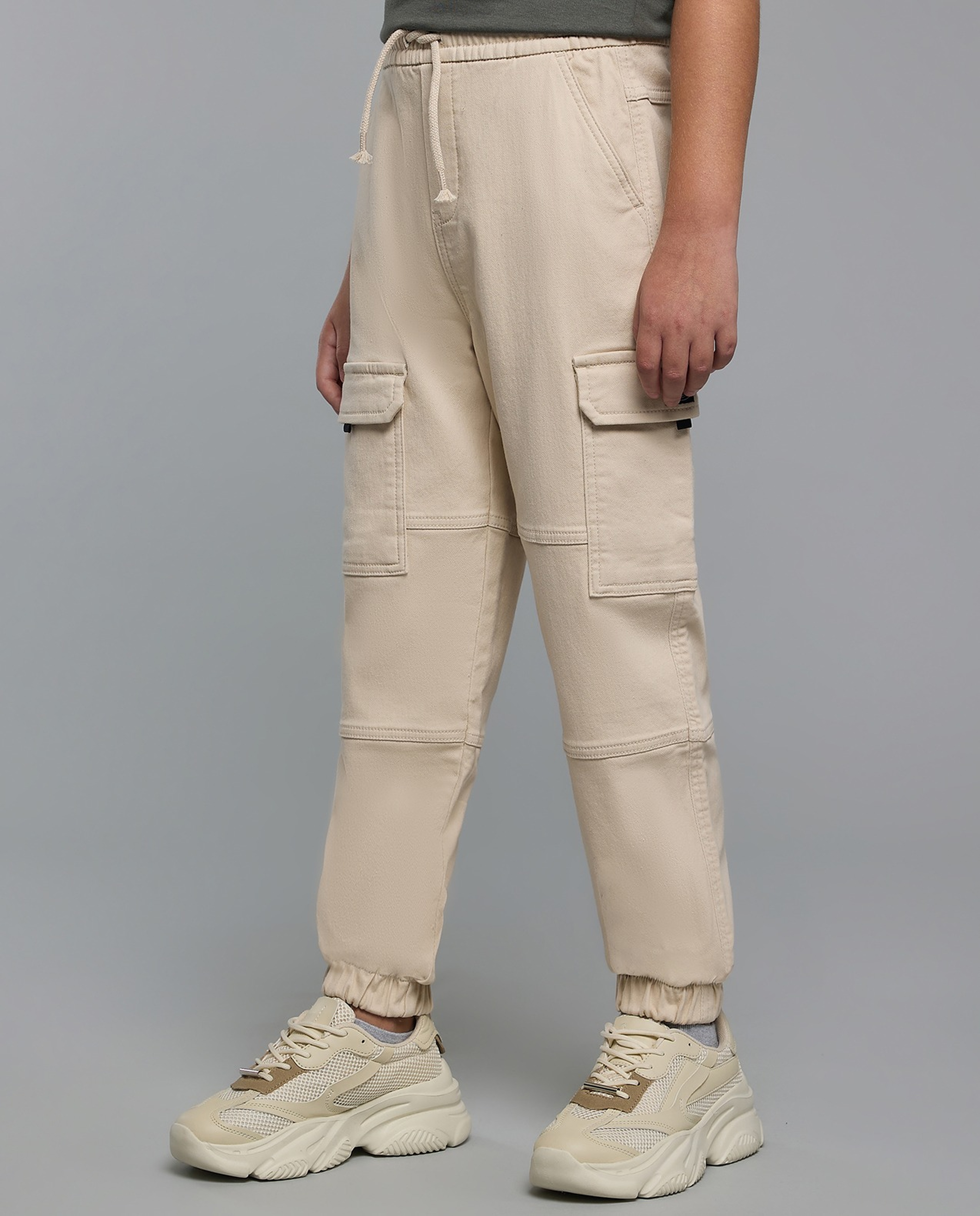Solid Cargo Joggers with Drawstring Waist