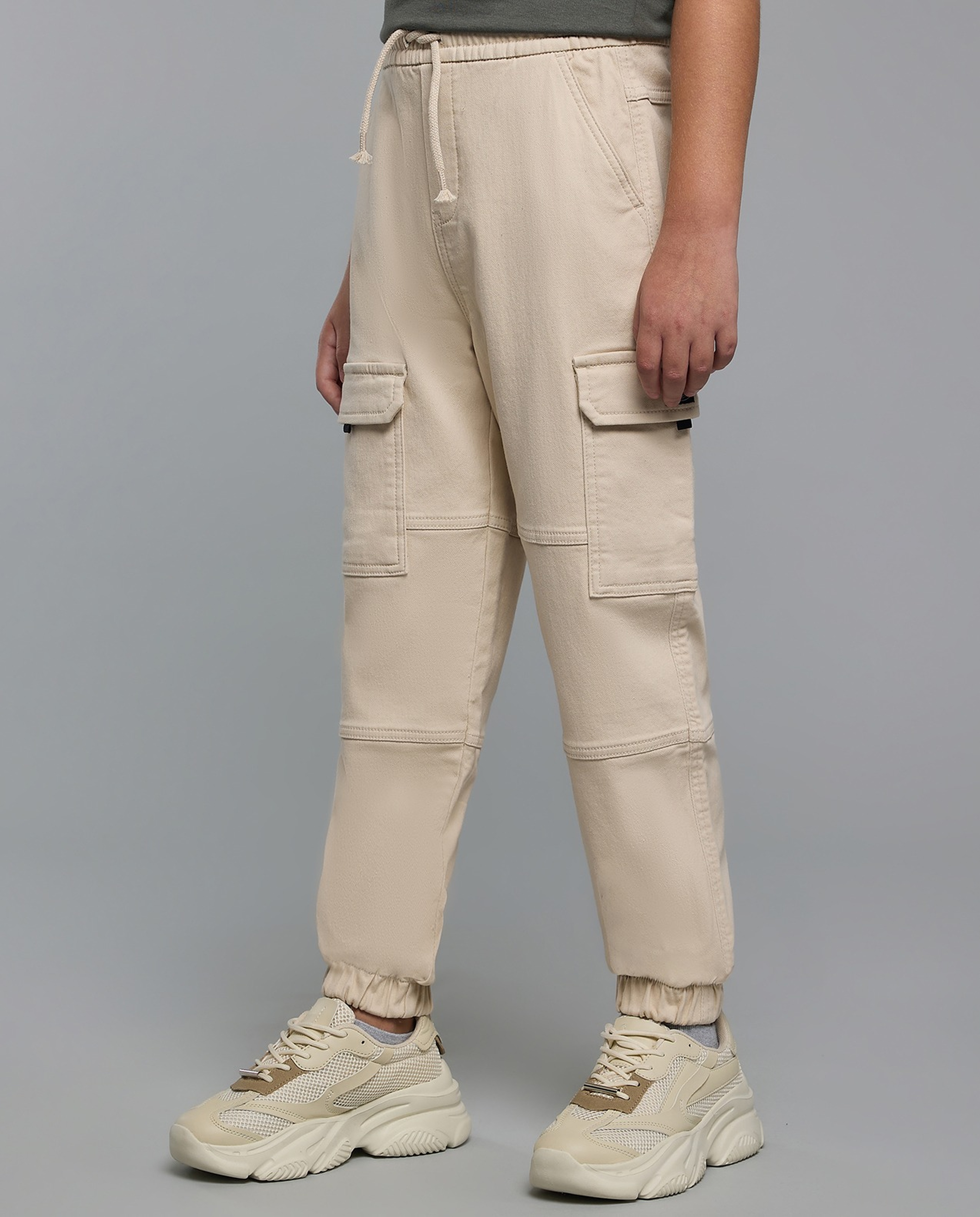 Solid Cargo Joggers with Drawstring Waist