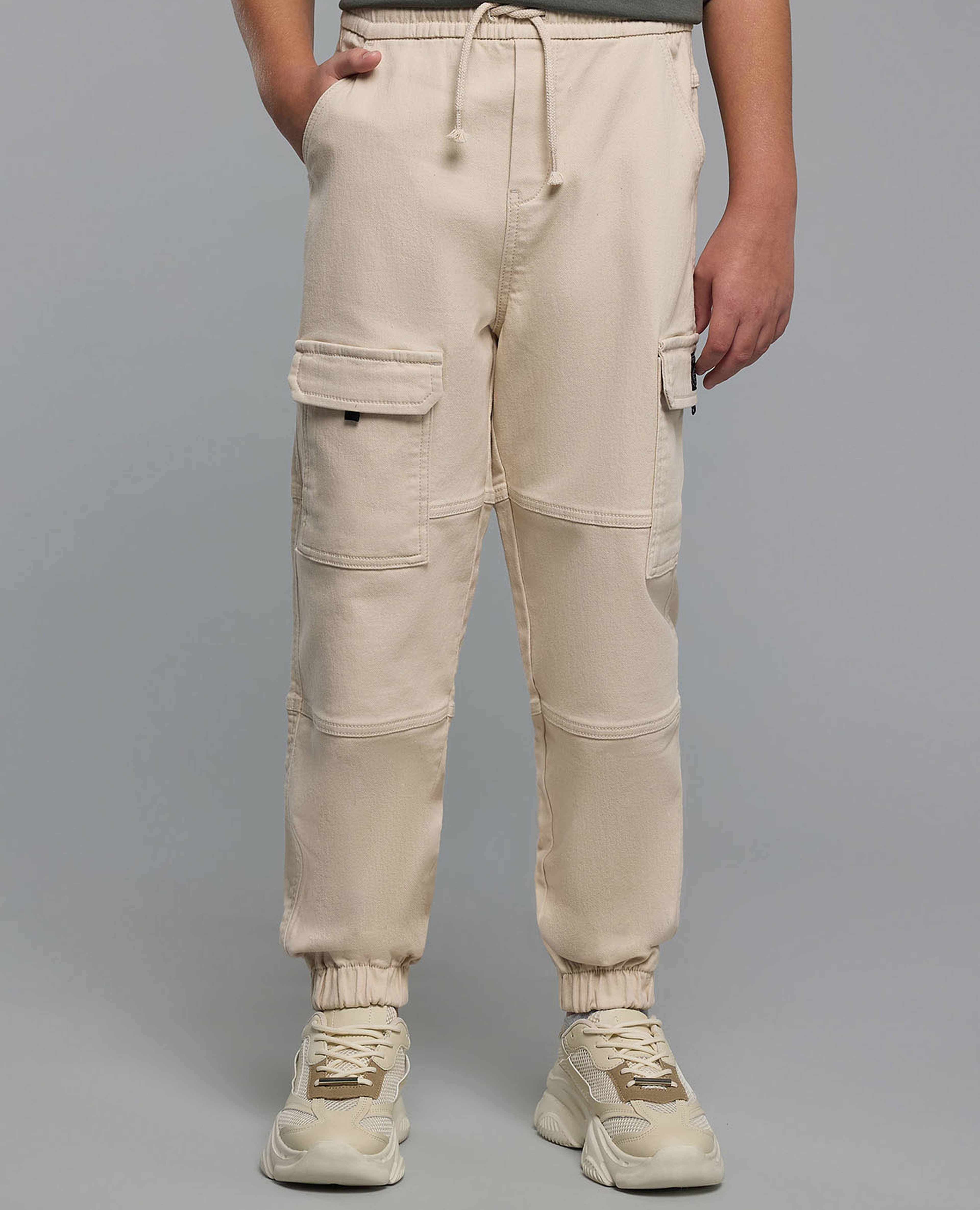 Solid Cargo Joggers with Drawstring Waist