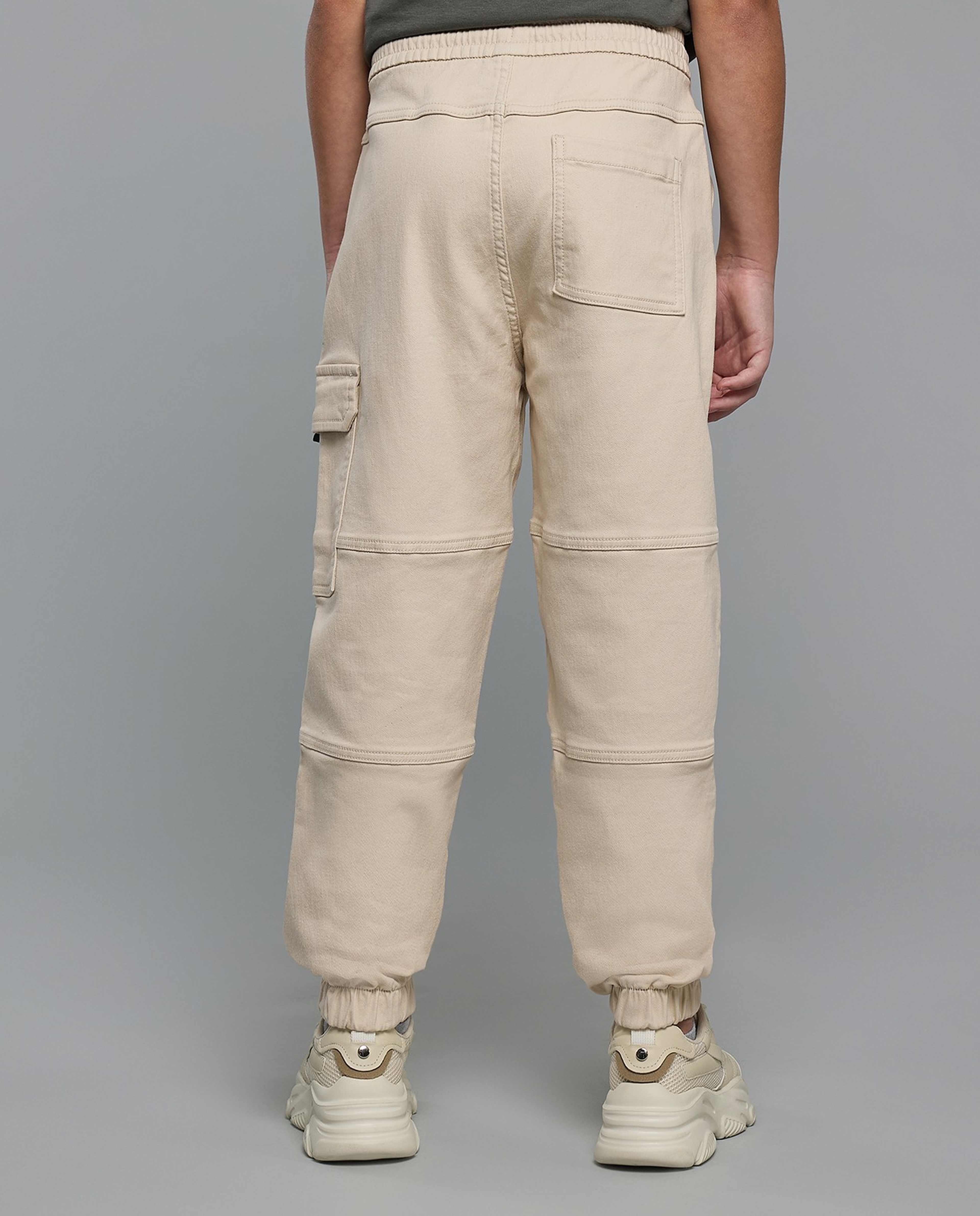Solid Cargo Joggers with Drawstring Waist