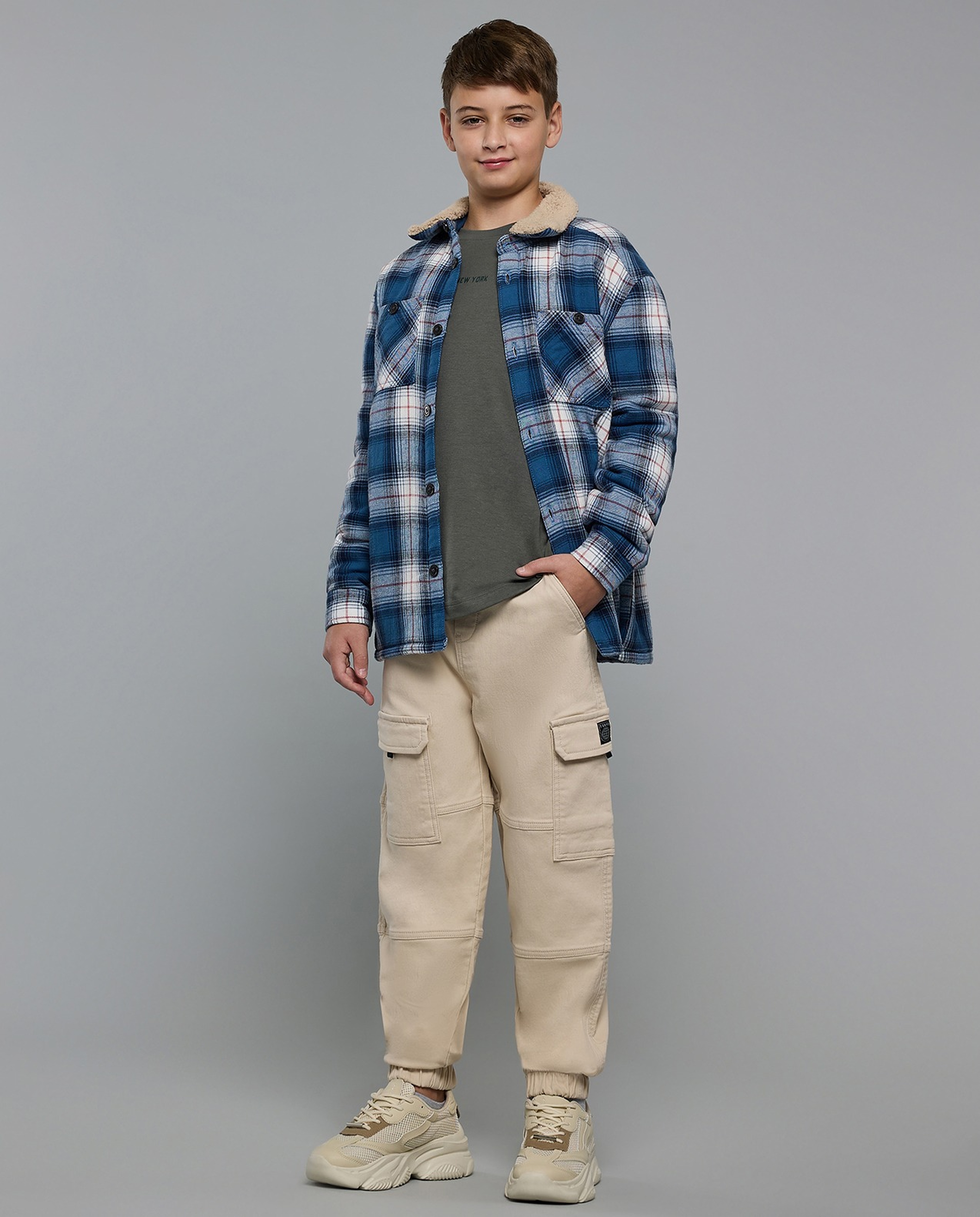 Solid Cargo Joggers with Drawstring Waist