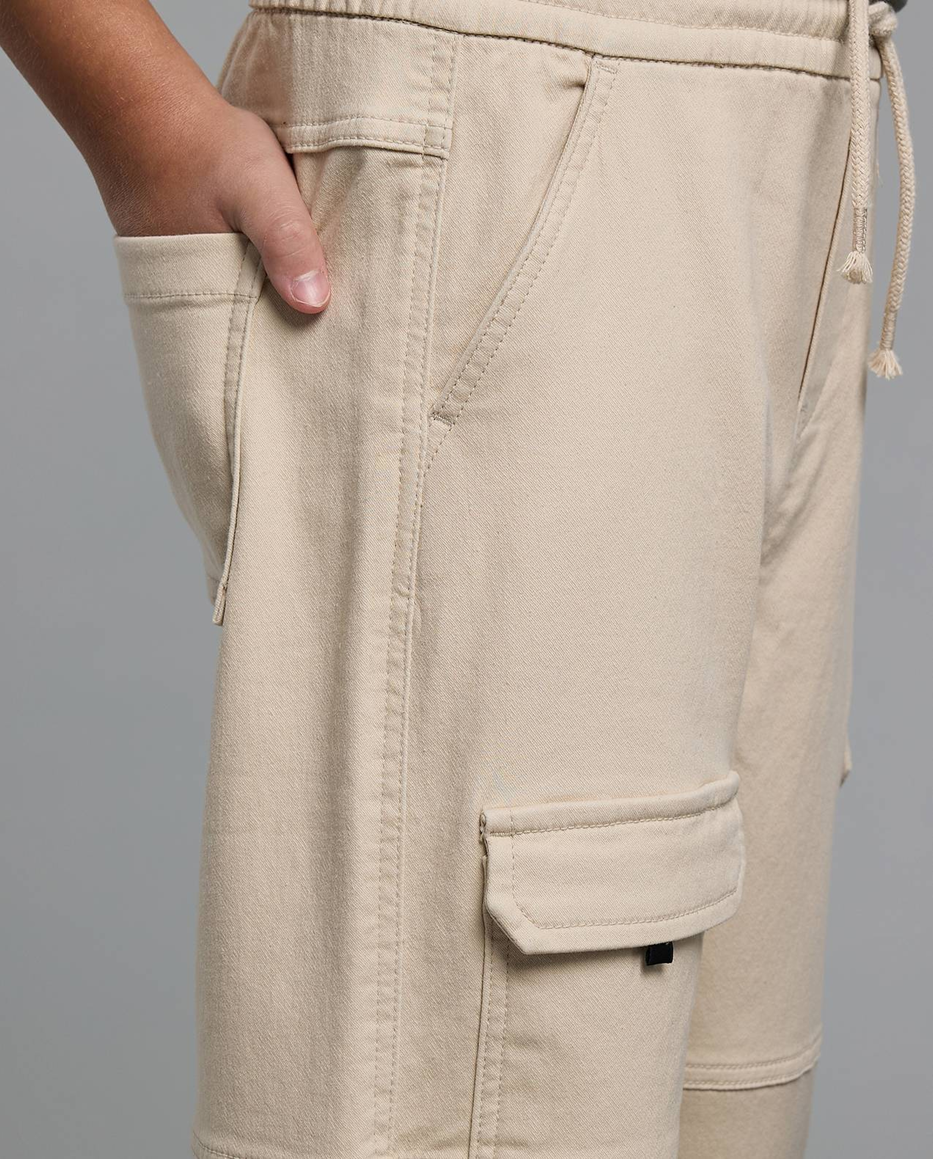 Solid Cargo Joggers with Drawstring Waist