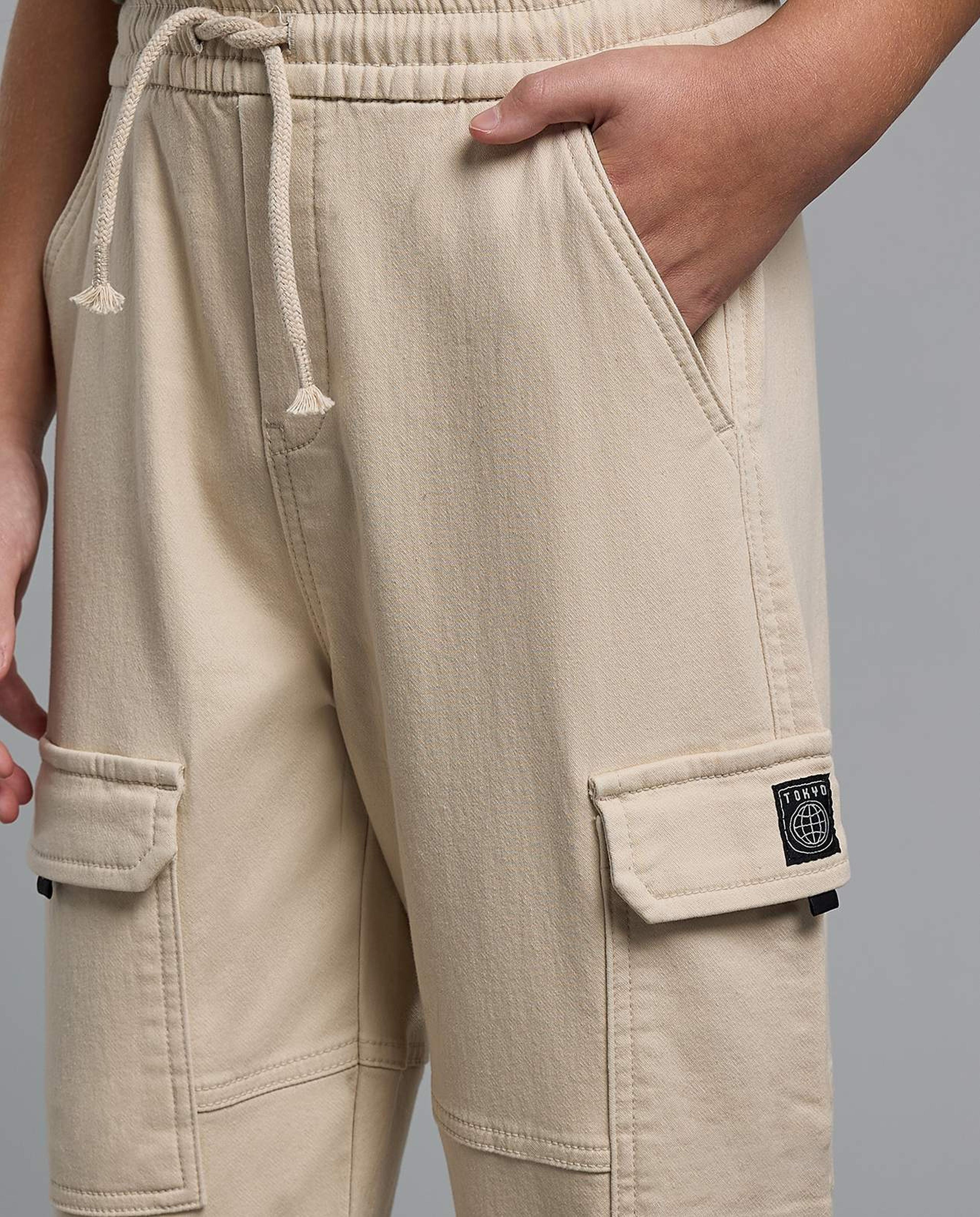 Solid Cargo Joggers with Drawstring Waist