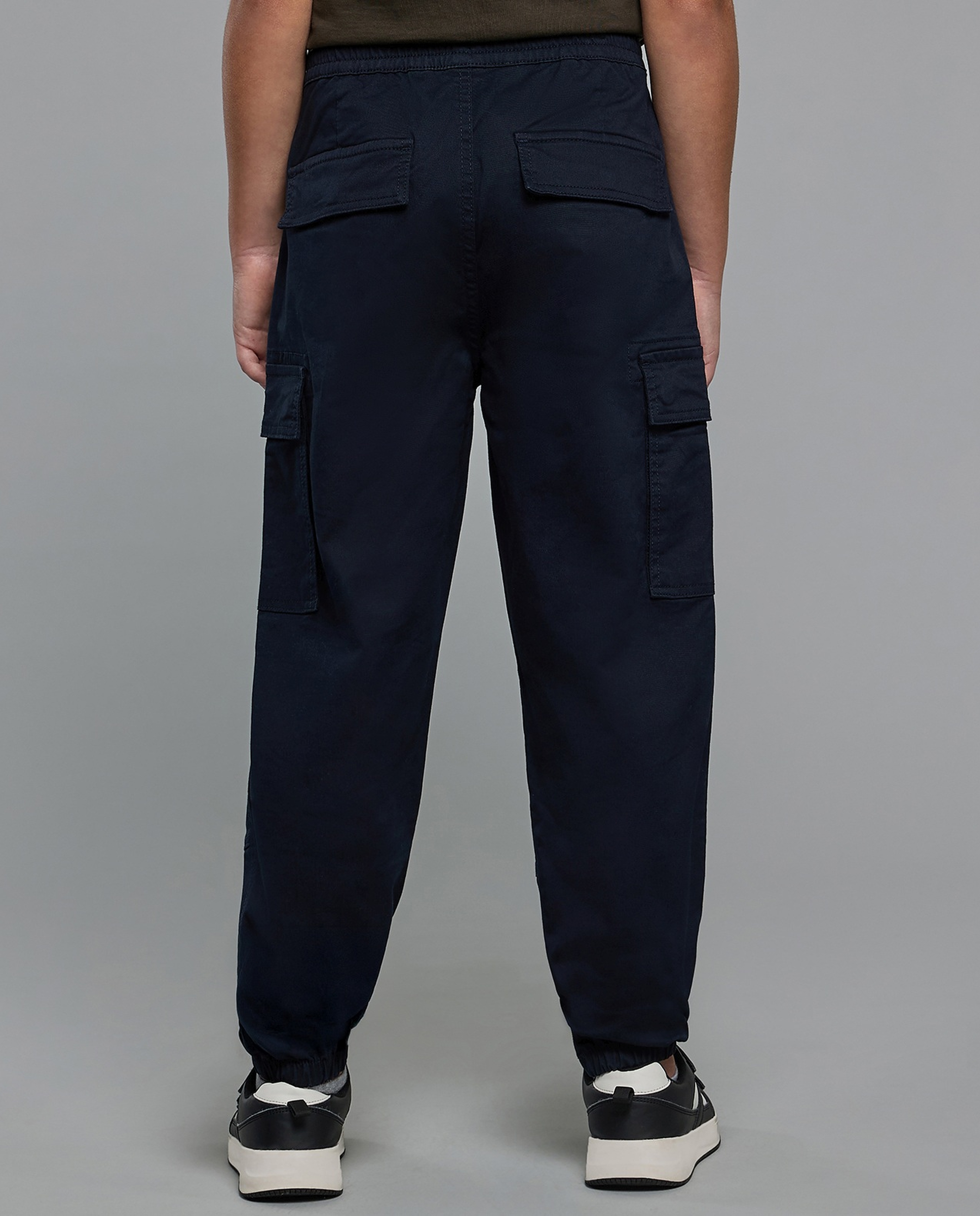 Solid Cargo Joggers with Drawstring Waist